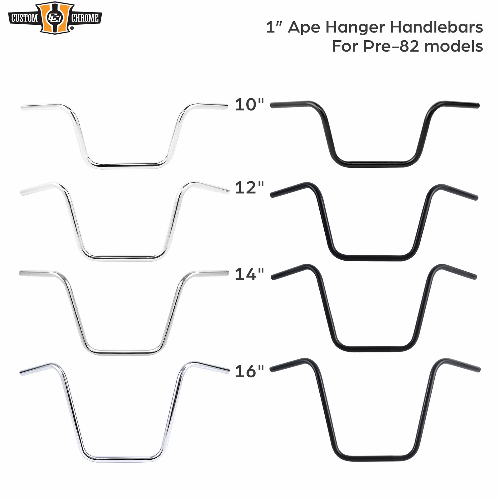 10~16"Rise Handlebar 34.5 Width 8" Center Fit For Harley Pre-82 1" Ape Hanger