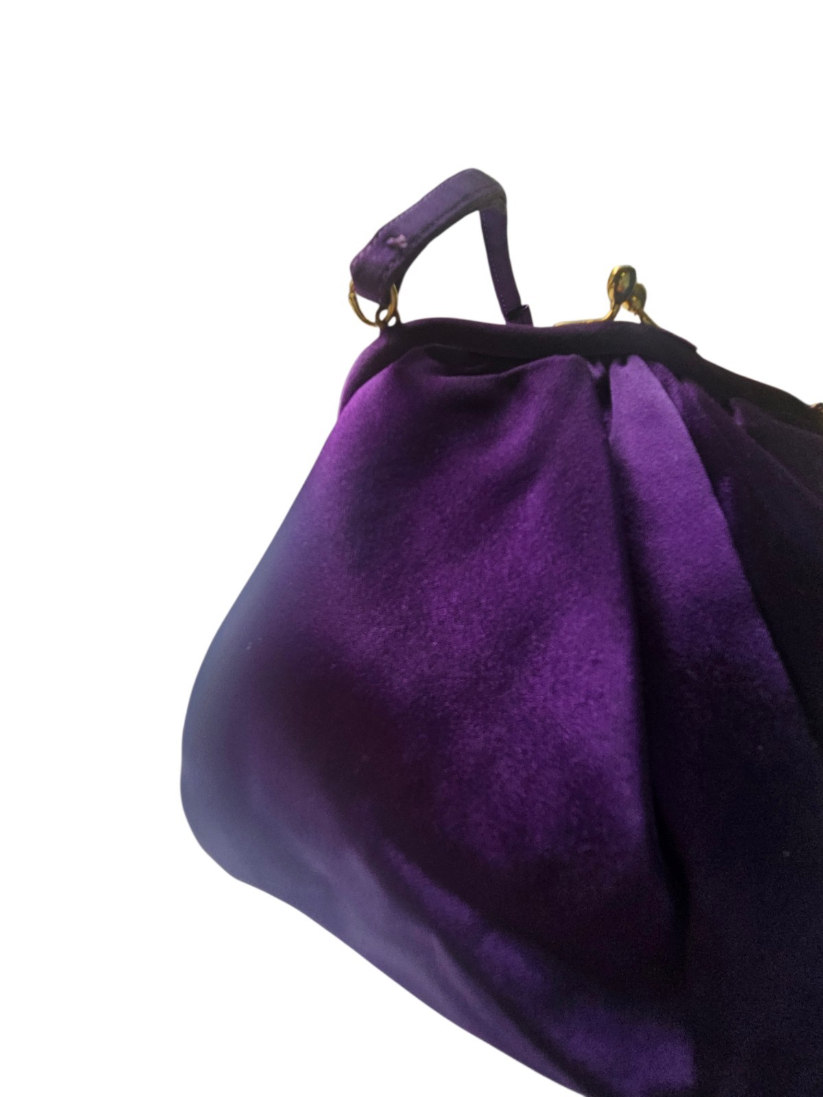 Vintage MM (Morris Moskowitz) Purple Satin Handbag Jewel Kiss Lock ~7" X 8.5"