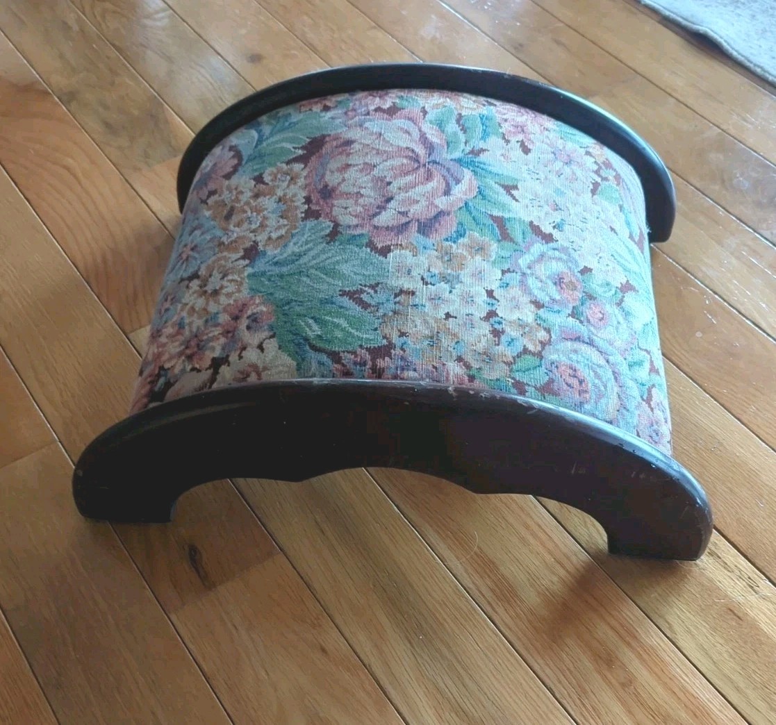 Antique vintage Arched Wood Upholstered Durable Fabric Footstool