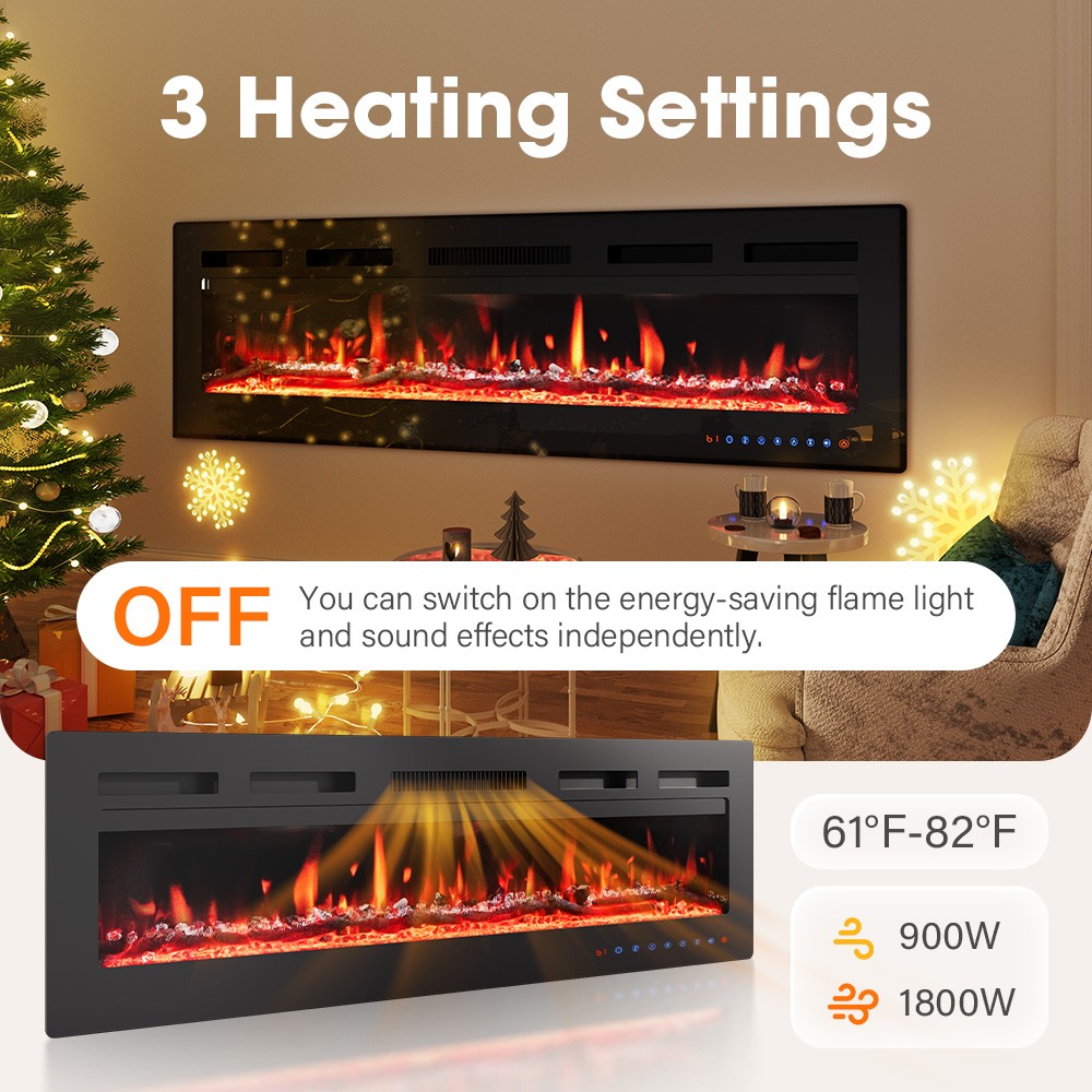 50"/127cm Electric Fireplace Heater Stove |Touch Screen & Remote Fire Place New