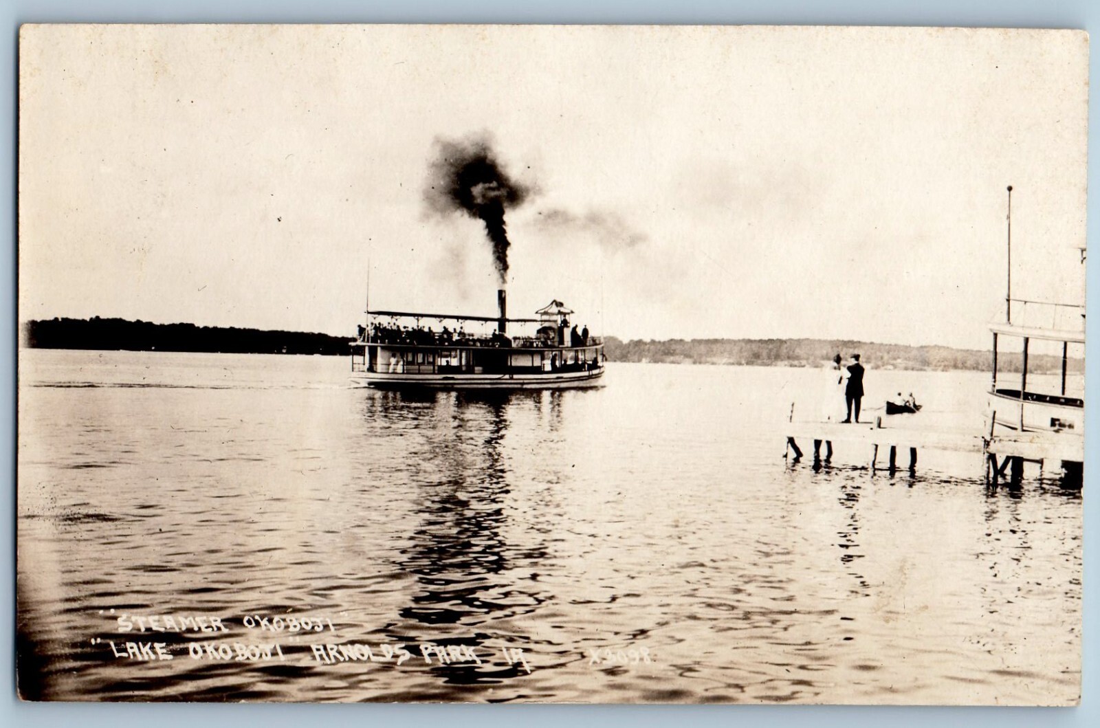 Iowa IA Postcard RPPC Photo Steamer Okoboji Lake Okoboji Arnolds Park c1910's