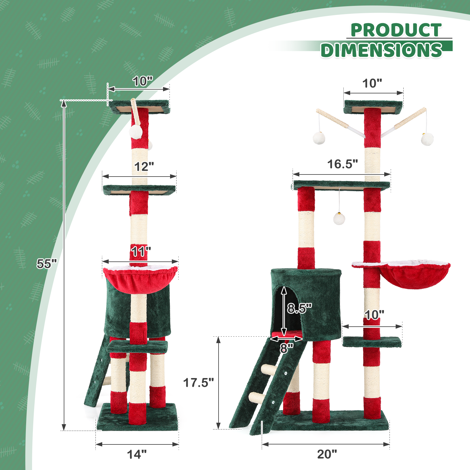 55 Inch Indoor Christmas Cat Tree Cat Tower Cat Crawl Cat Nest Party Xmas Décor