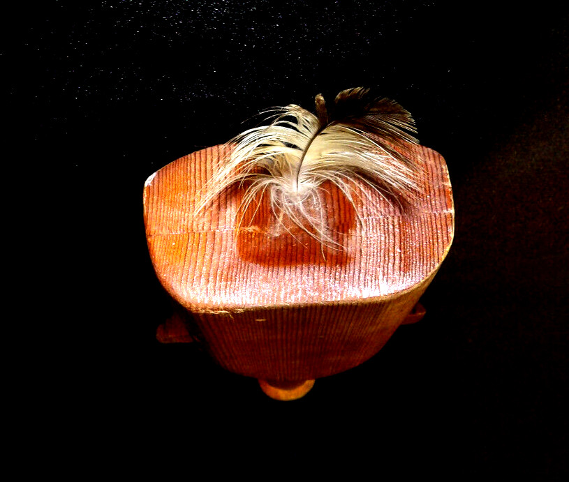 NW Coast Native American Hand Carved Cedar Rattle Wolf Shaman