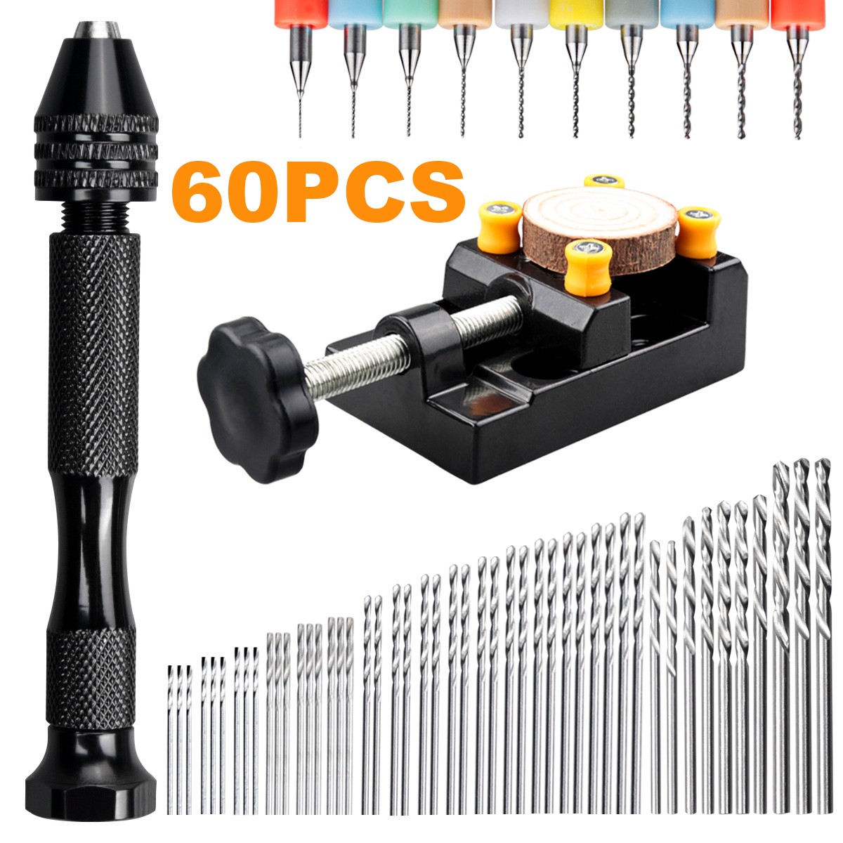 Precision Pin Vise Micro Drill Bits Hand Twist Drill Bit Set Rotary Tool Kit Lot