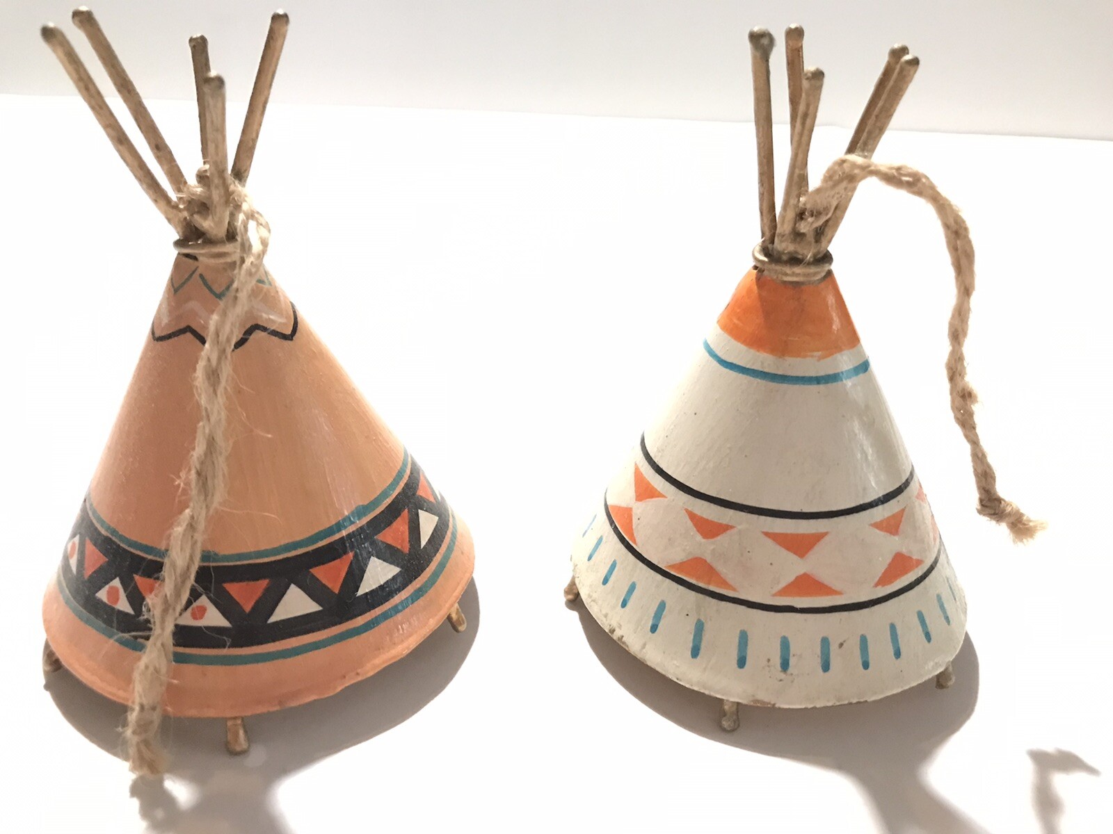 Rare Hand painted Brass Native American Teepee Set (Hangable)