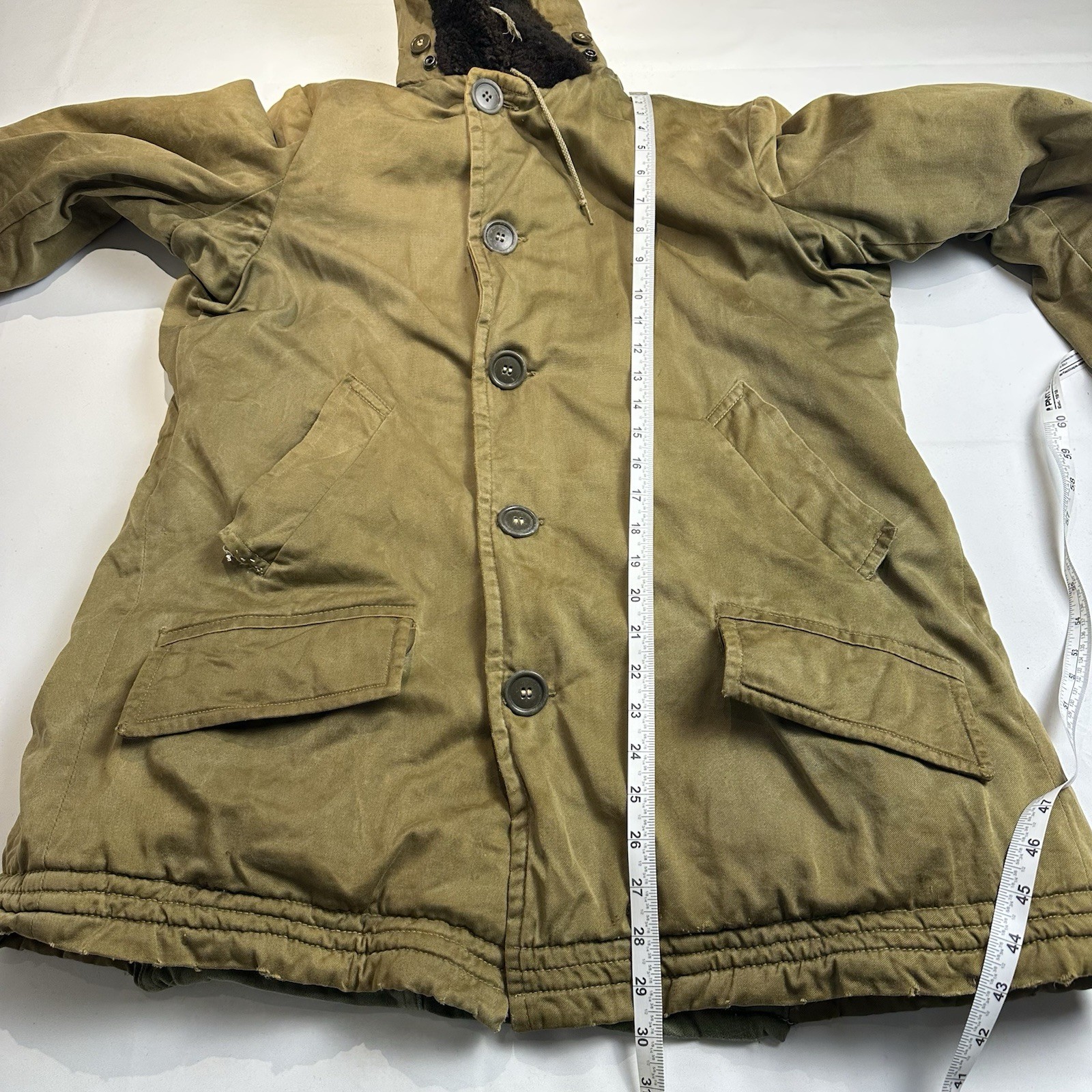 VTG WWII US Military B-9 Parka Cold Weather Jacket L Altered Distressed