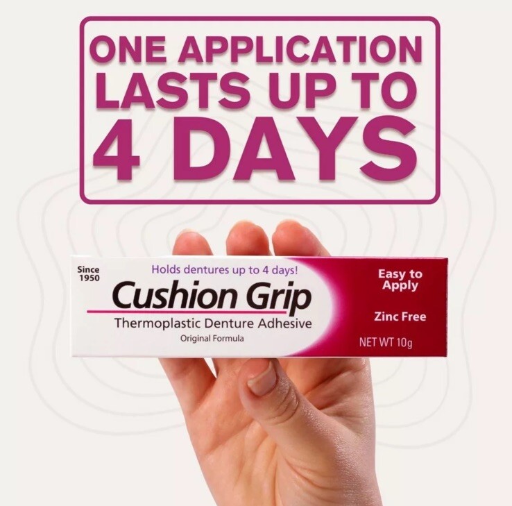 Cushion Grip Thermoplastic Denture Adhesive 1 Oz - 100% Waterproof & Zinc Free