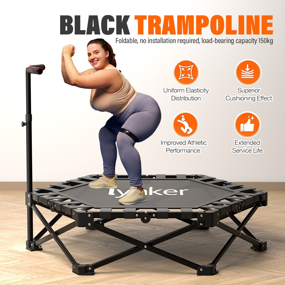40" Foldable Trampoline for Adults Exercise Rebounder w/Adjustable Handle Bar