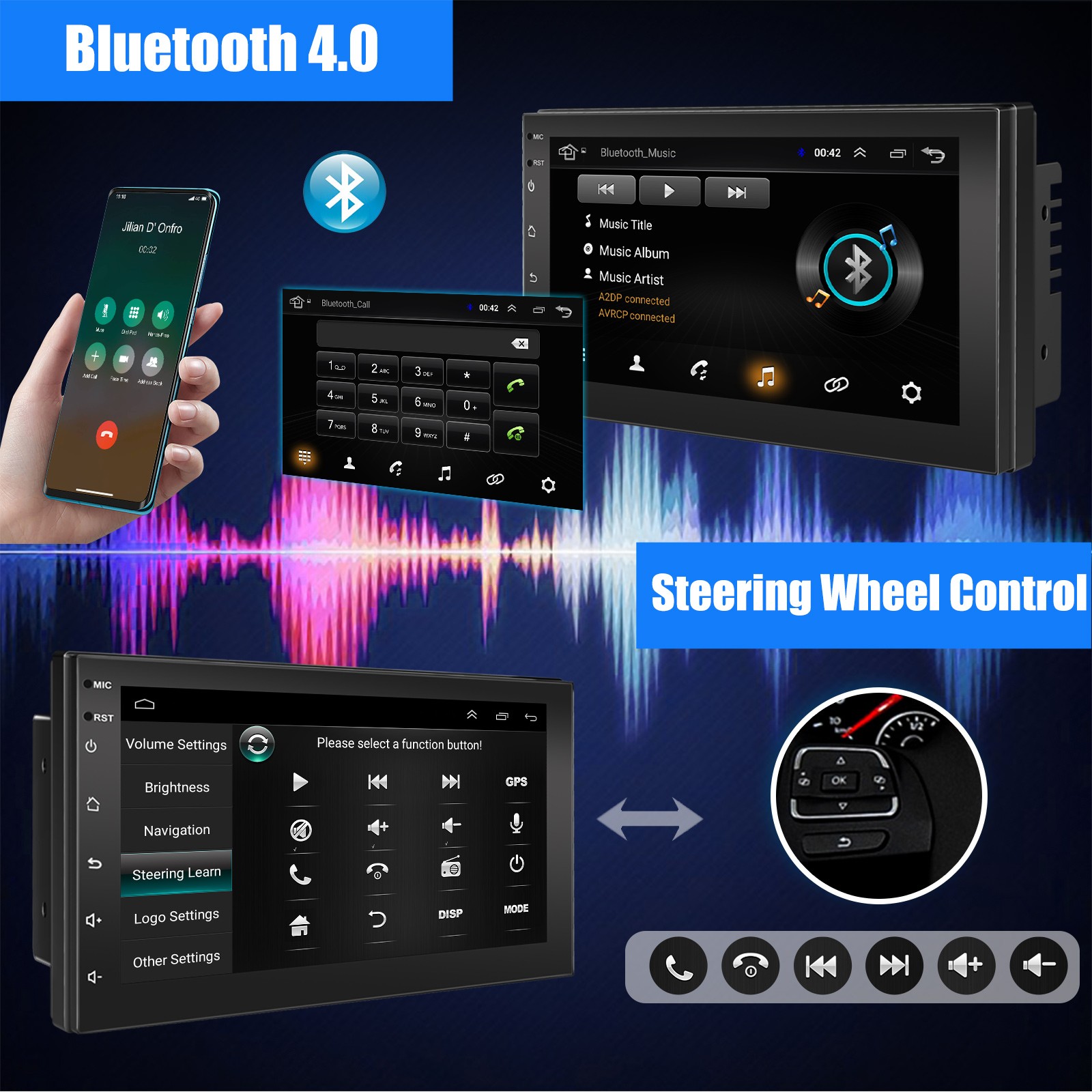 4+64GB Double 2 Din HeadUnit Car Stereo Carplay Android15 Radio Sat Nav WIFI 7in