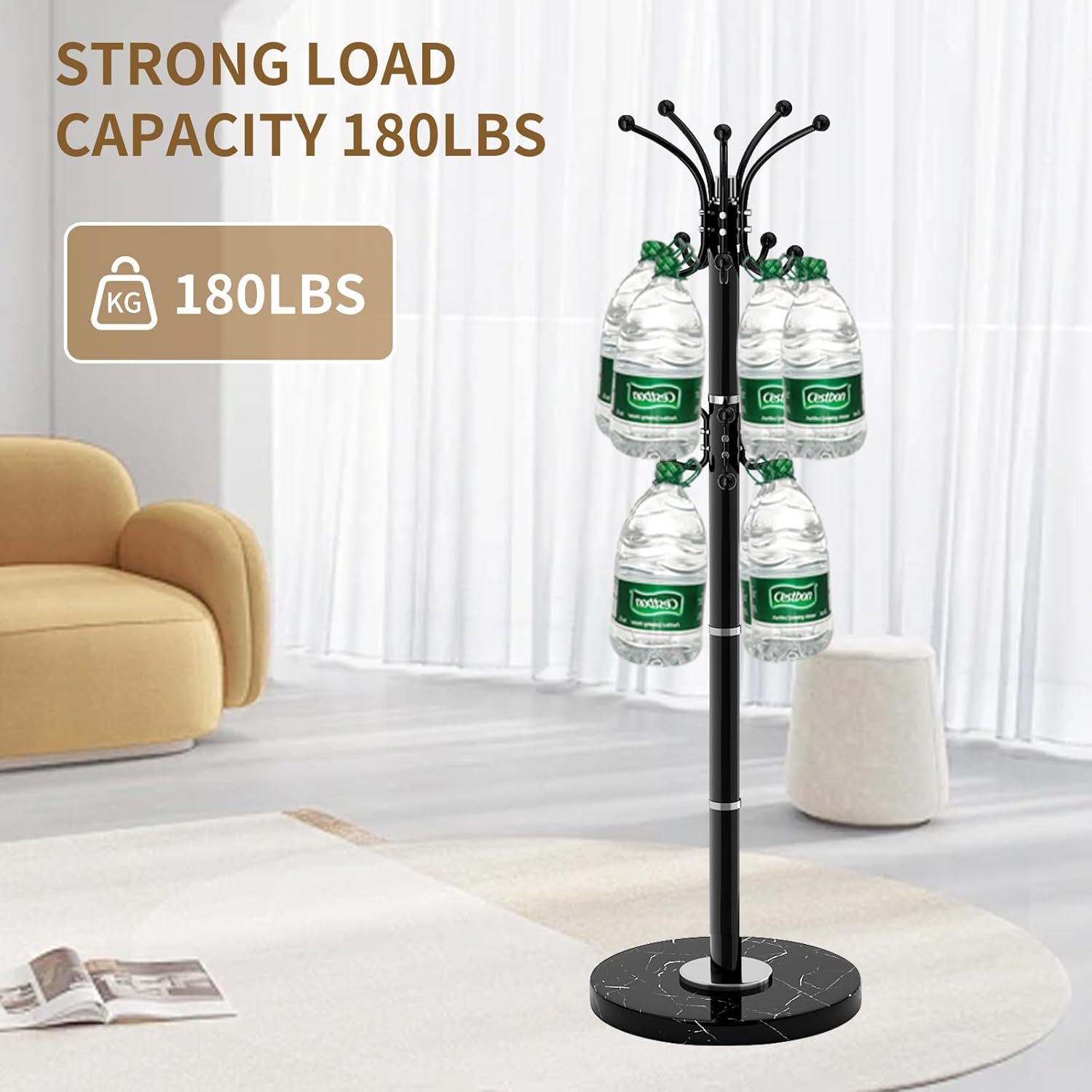 Metal Heavy Duty Coat Rack Stand with Natural Marble Base Modern Coat Rack