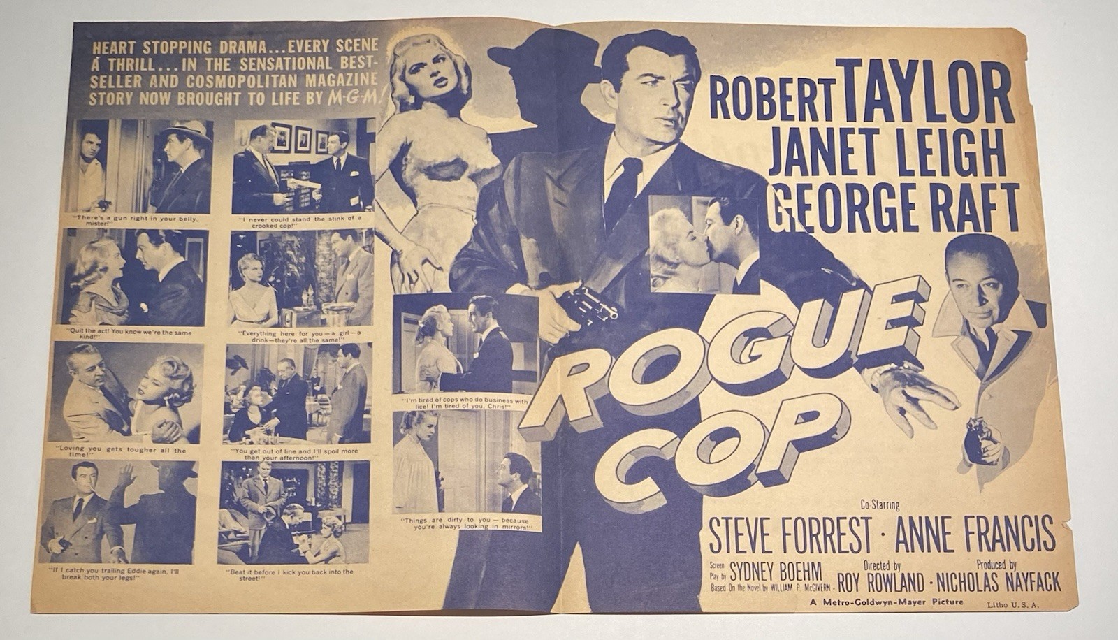 ROGUE COP - Vintage 1954 Film Noir ROBERT TAYLOR Movie Herald Flyer JANET LEIGH