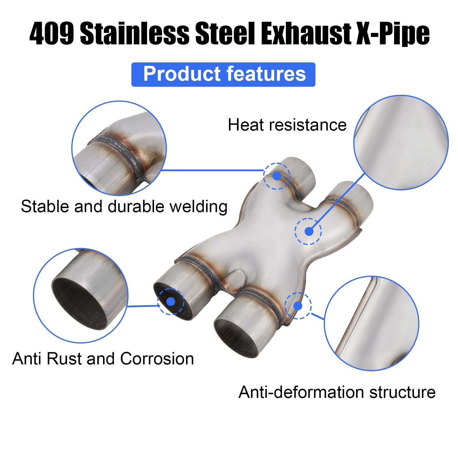 Exhaust X Pipe 2.5 Inch Inlet,Stainless Steel Universal Exhaust X Pipe 2.5"