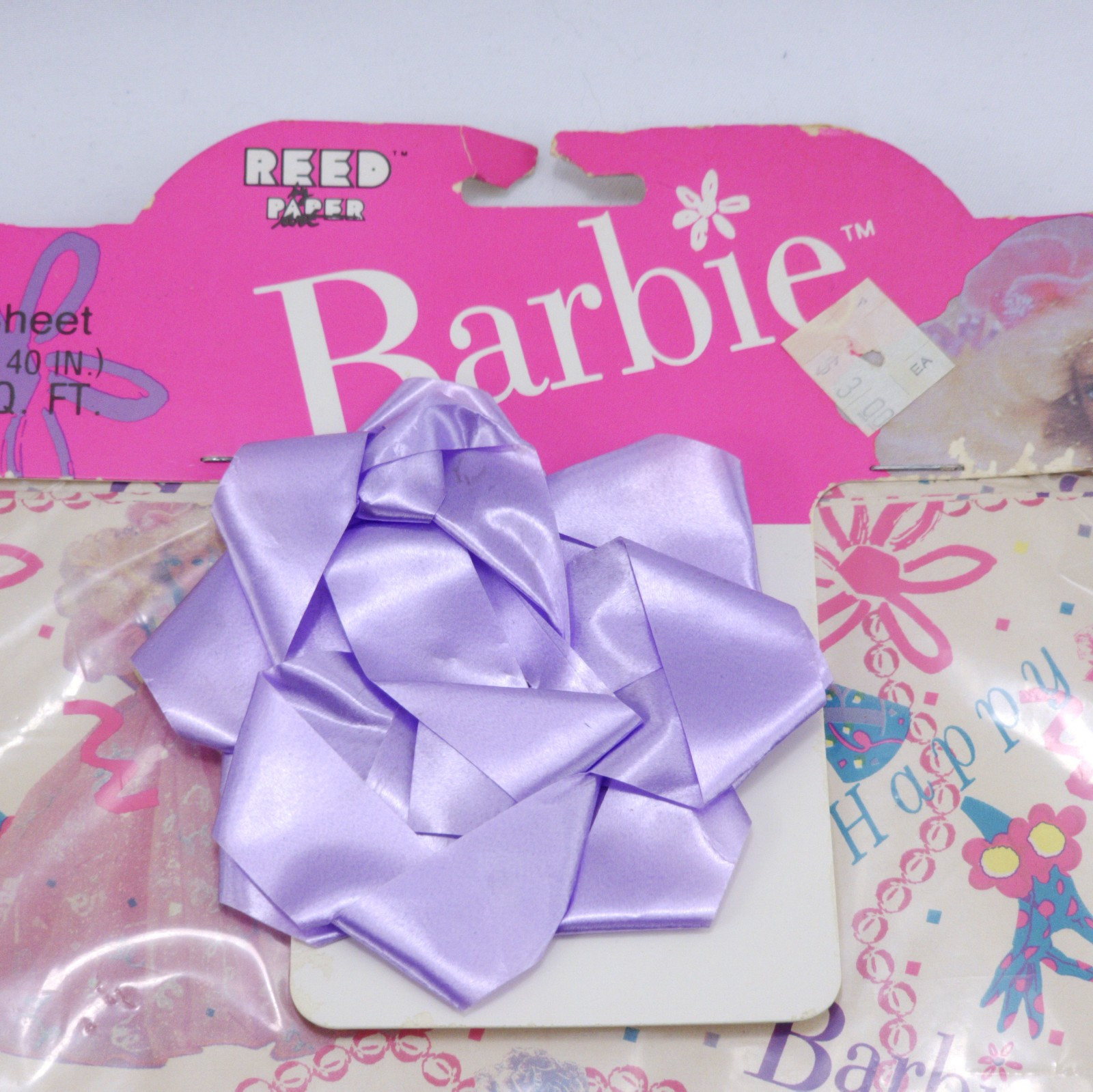 Vintage 1990 Mattel Barbie Princess Wrapping Paper + Bow Party Supplies NIB