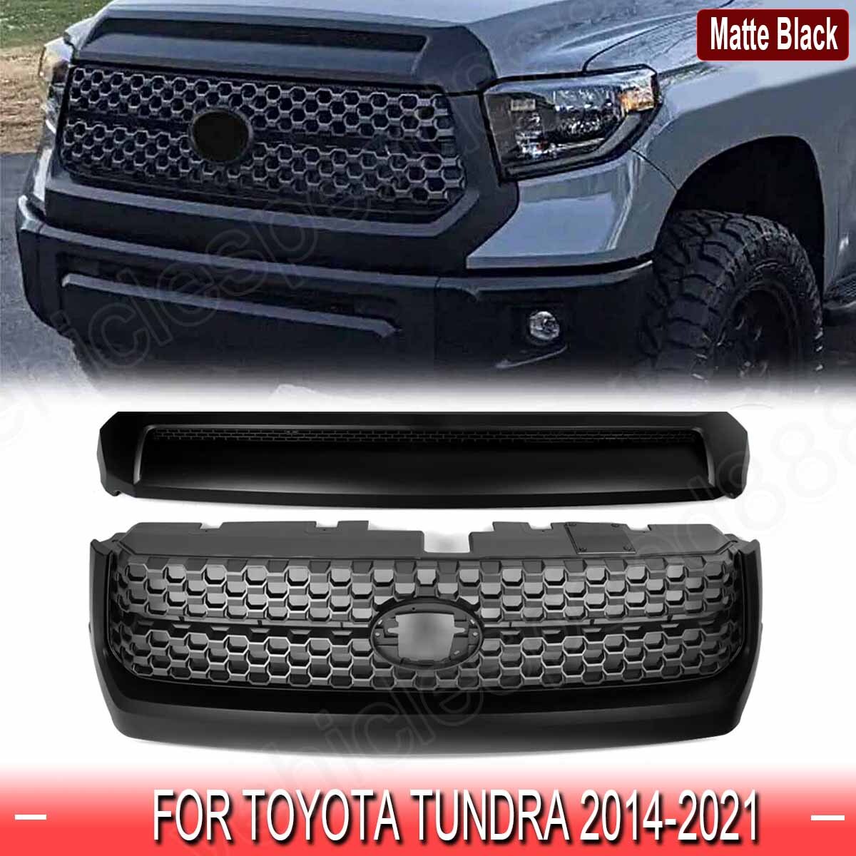 For 2014-2021 Toyota Tundra Matte Black Front Grille & Hood Bulge Molding Set