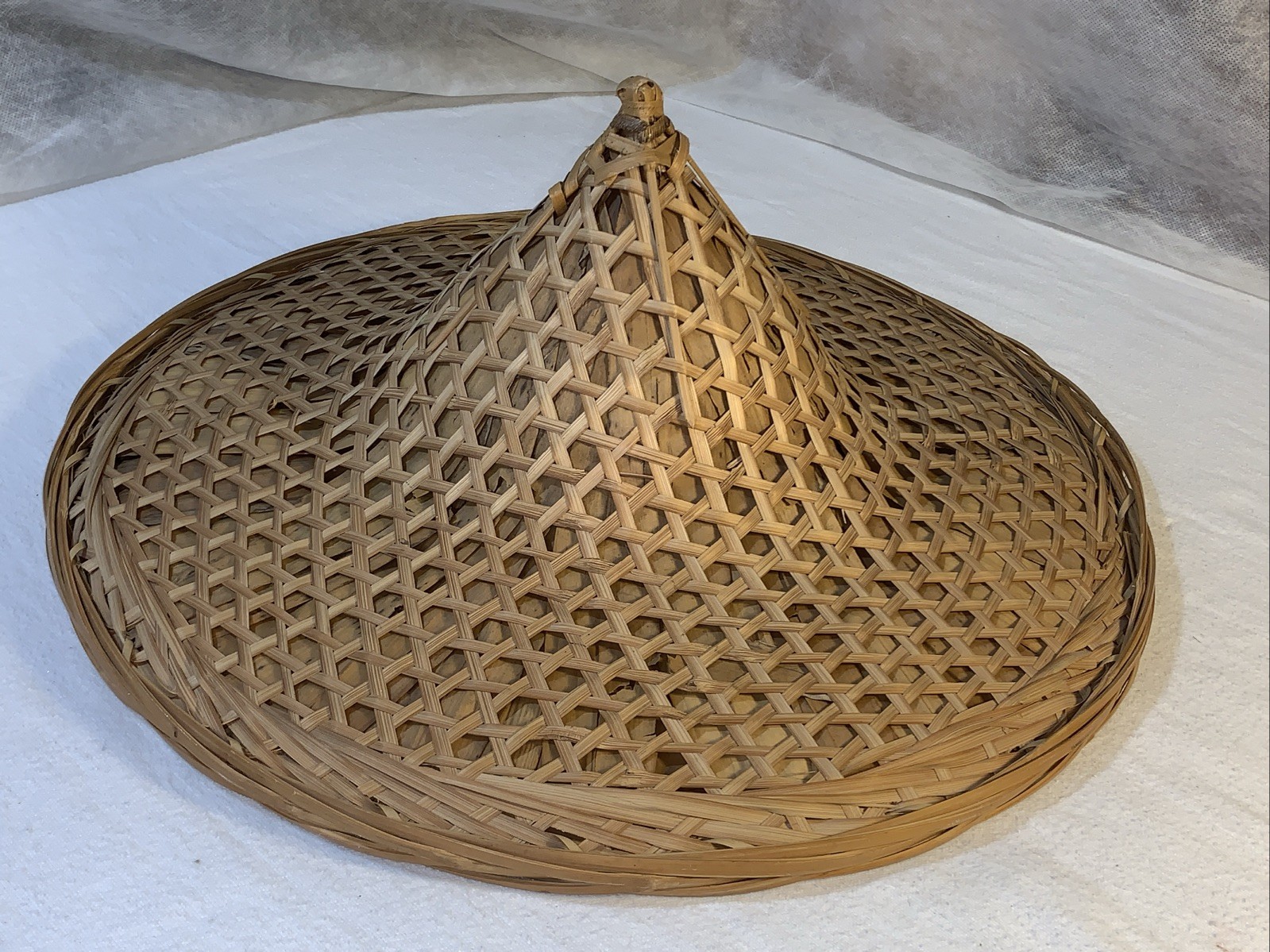 Conical Straw Hat Vtg Asian Chinese Handmade Sun Gardening Rice Coolie 18" Large