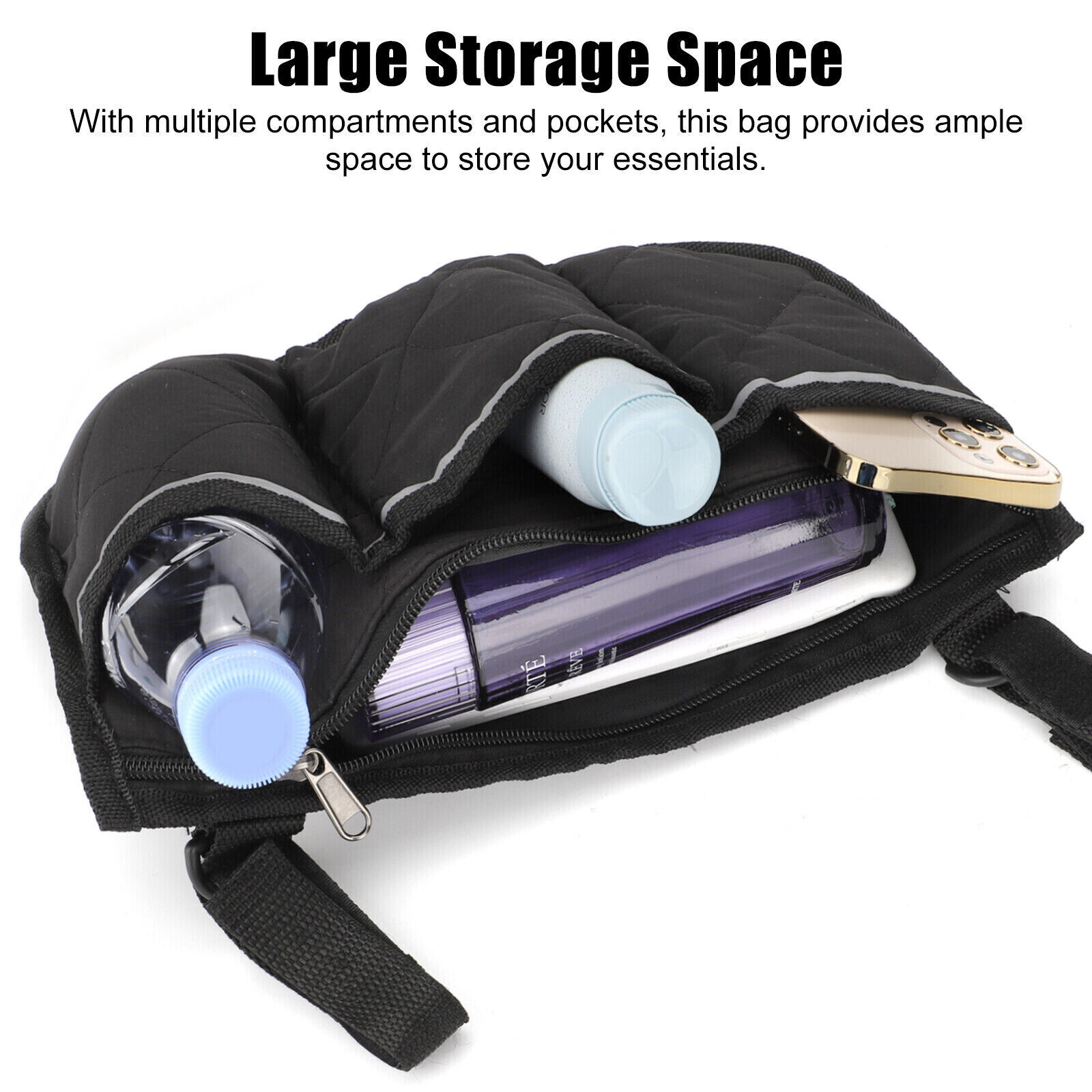 Wheelchair Side Bag Hang on Side Armrest Accessories Storage Pouch w/ Cup Holder