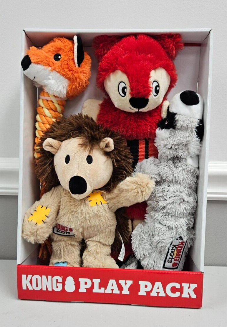 Kong Play Pack Dog Toy 4 count Holiday Gift Set Plush Pack Canine Doggy Toys NEW