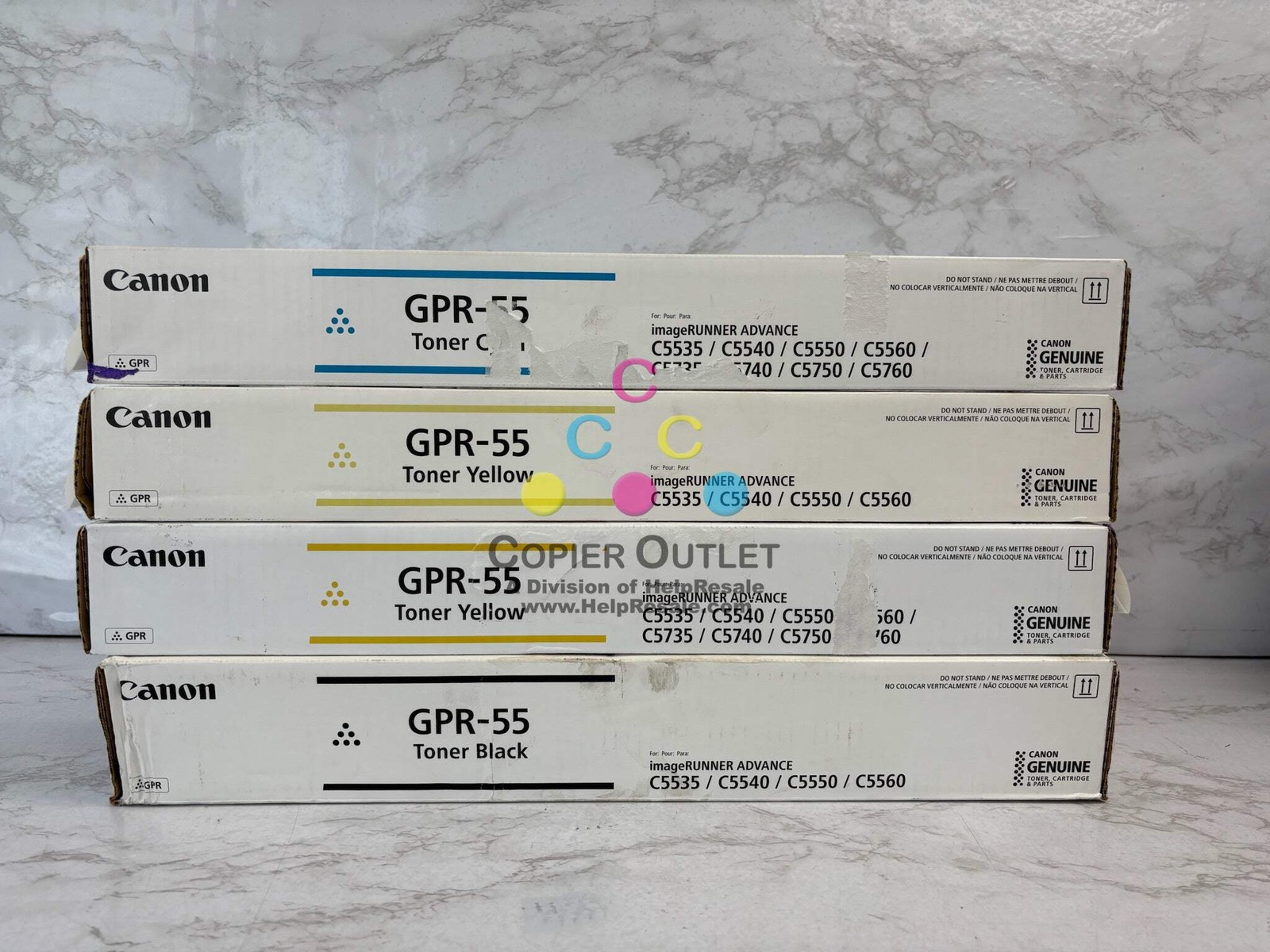 4 Genuine Canon iRAC5535i,C5540i,C5550 Cyan, Yellow & Black GPR-55 CYYK Toners