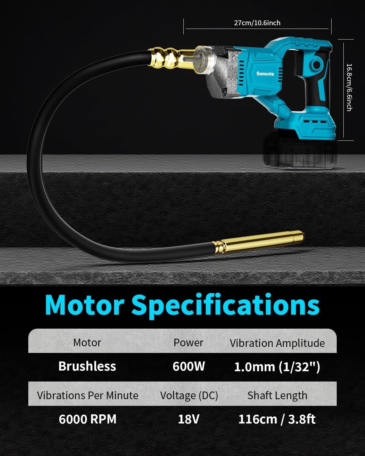 Cordless Concrete Vibrating Tool Compatible with Makita 18V Battery 600W Power C