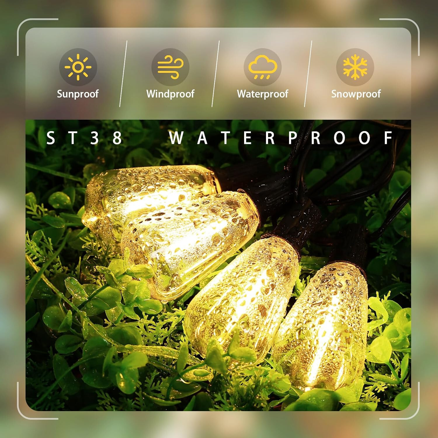 LED Outdoor String Lights 50FT Shatterproof ST38 Patio Lights for Porch,Backyard