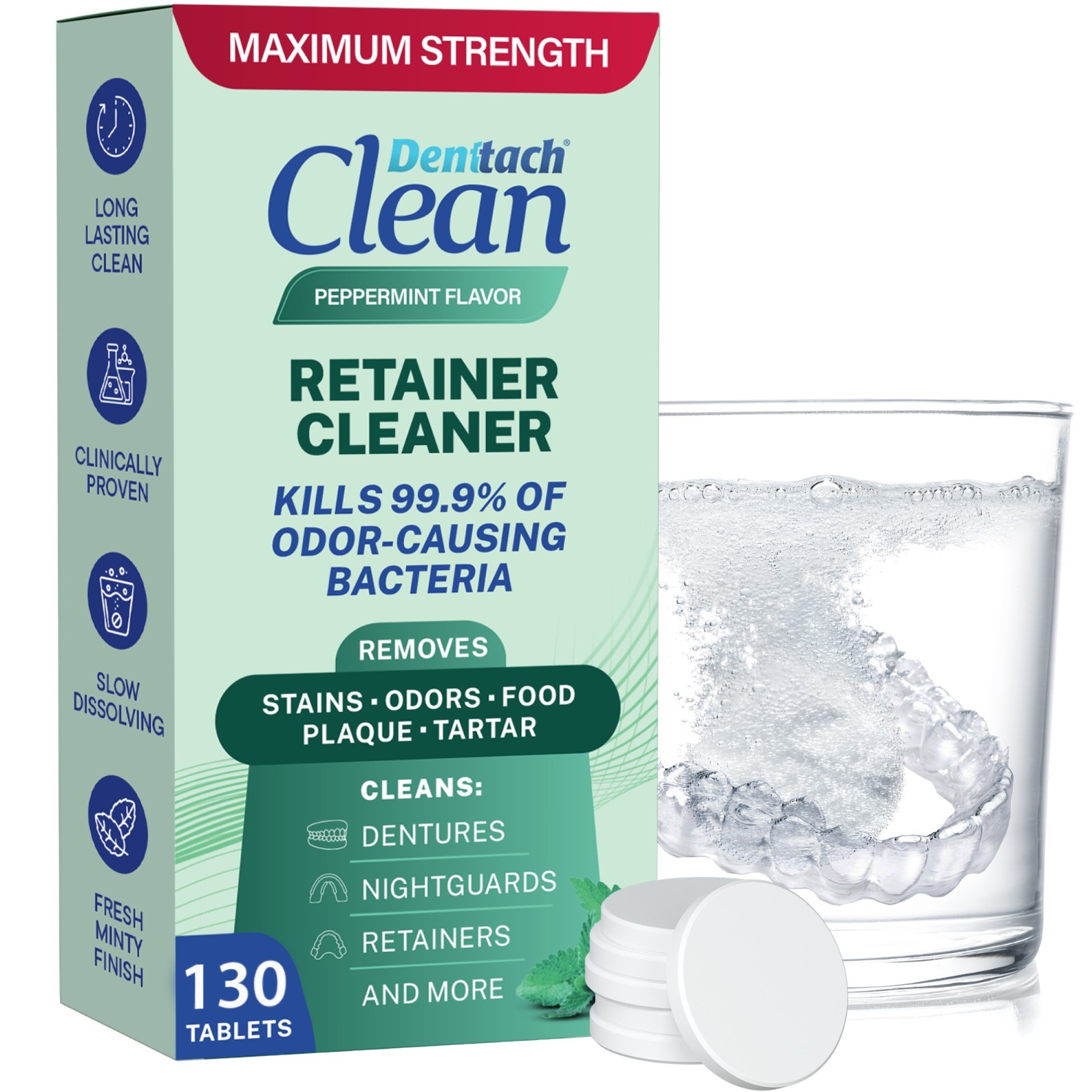 Retainer Cleaning Tablets 130 Count - For Dentures, Invisalign, Night Guards