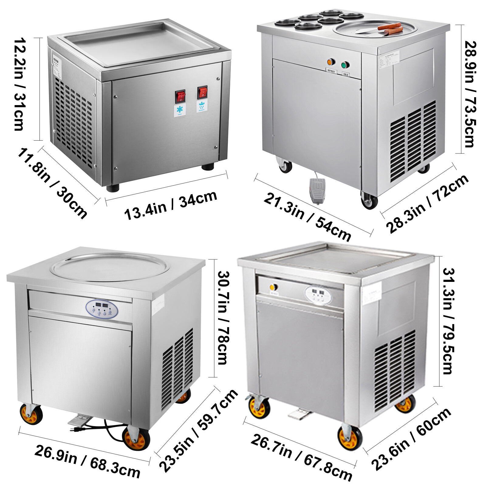 VEVOR Fried Ice Cream Machine Round/Square Pan Yogurt Roll Ice Cream Maker