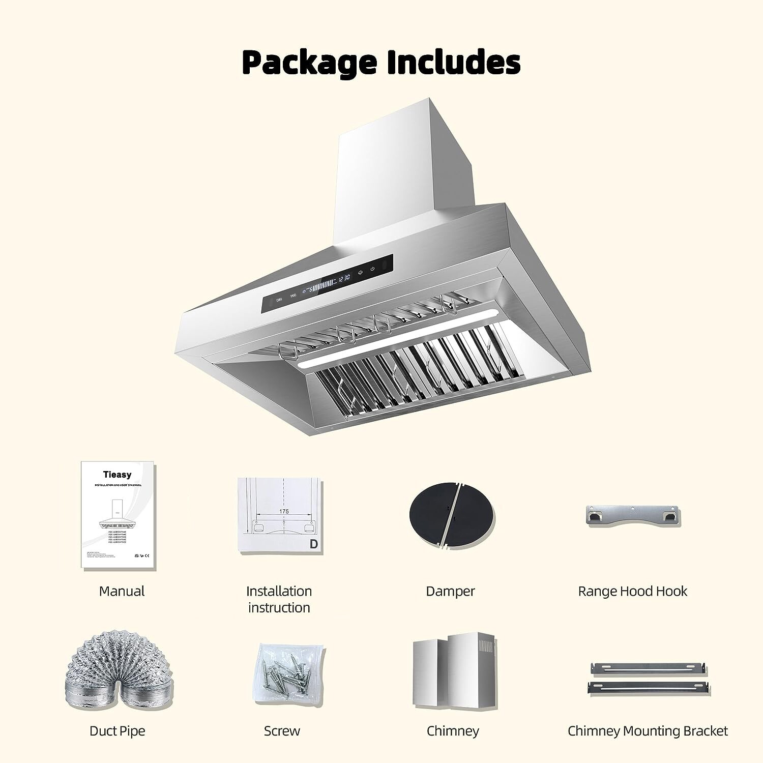 30 inch Kitchen Range Hood Wall Mount 900CFM Stainless Steel Vent Touch Control