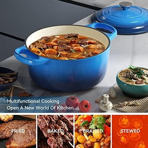 6 Quart Enameled Cast Iron Dutch Oven for Sourdough Bread Le Creuset with Du...