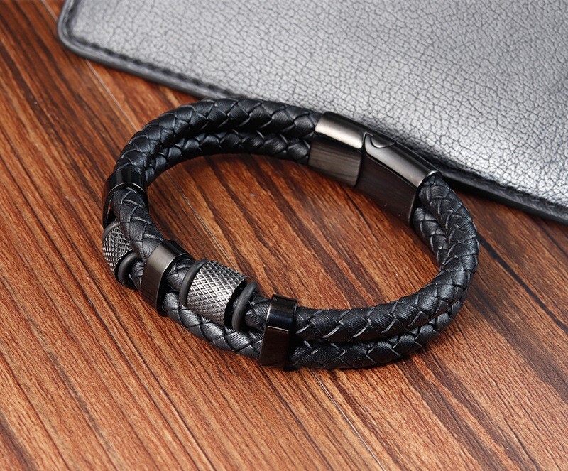Stainless Steel Genuine Leather Men Strength Fashion Bangle Wrap Bracelet Gifts