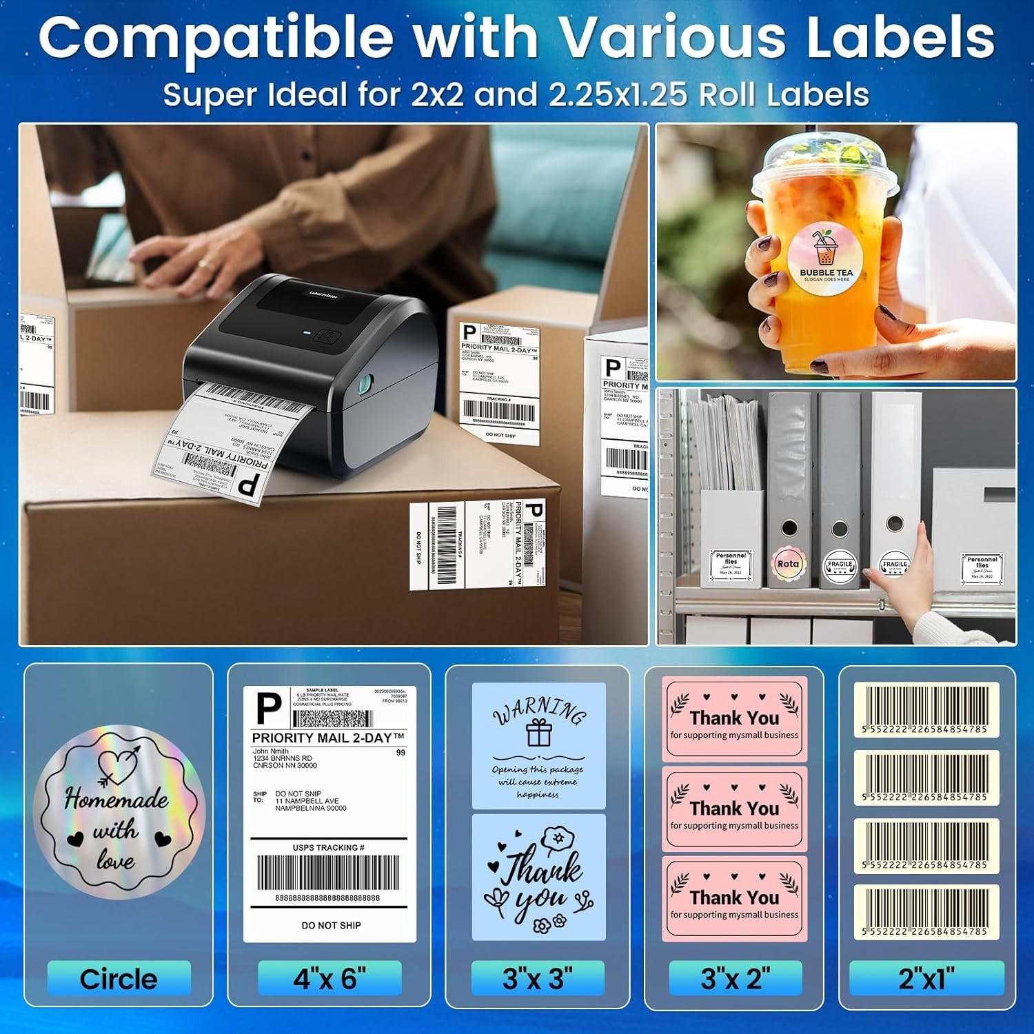 Thermal Label Printer Bluetooth 4x6 Printer for Shipping Label USPS FedEx UPS