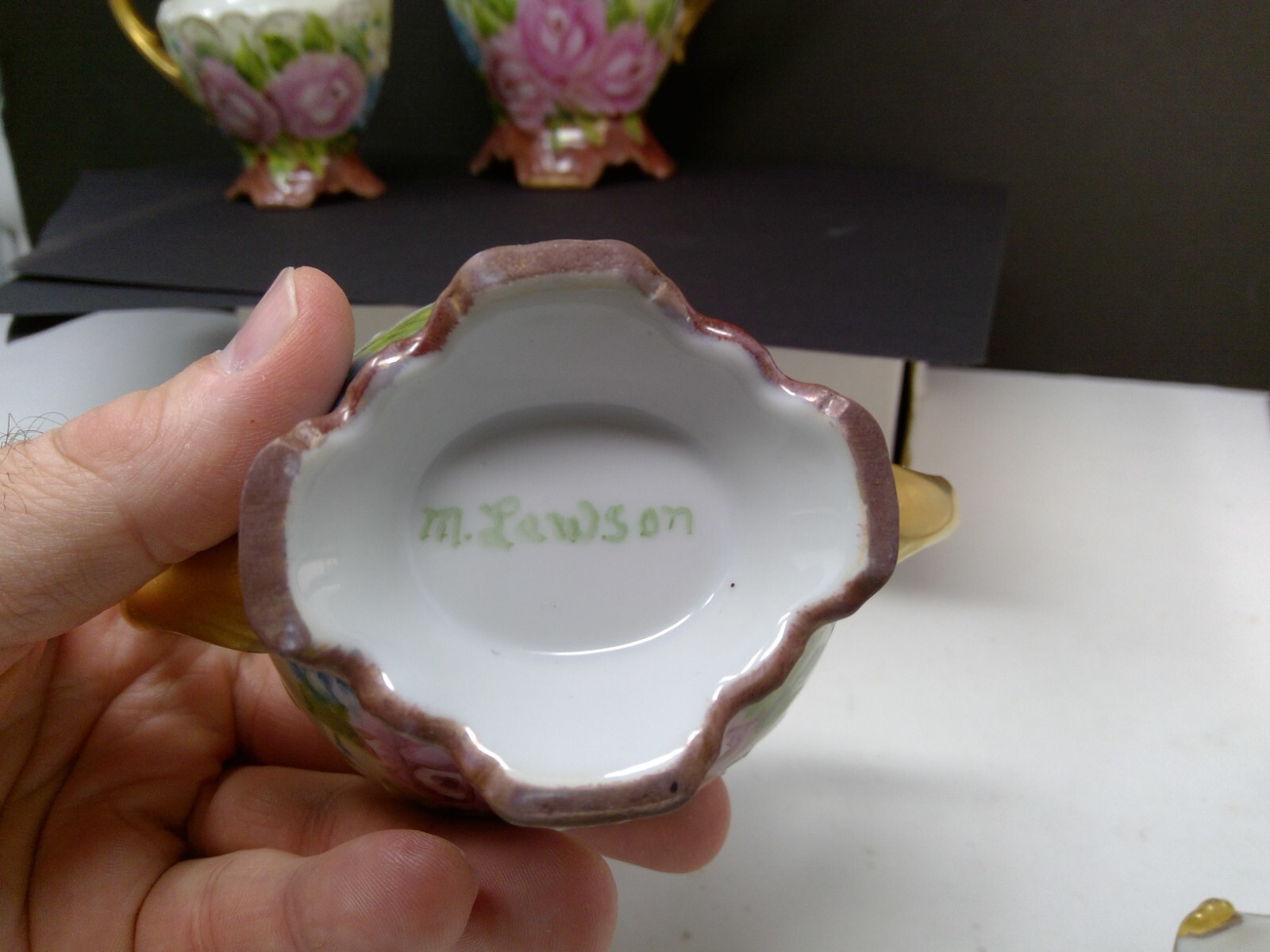 Vintage Gand Painted Roses Coffee Pot Creamer & Sugar Set