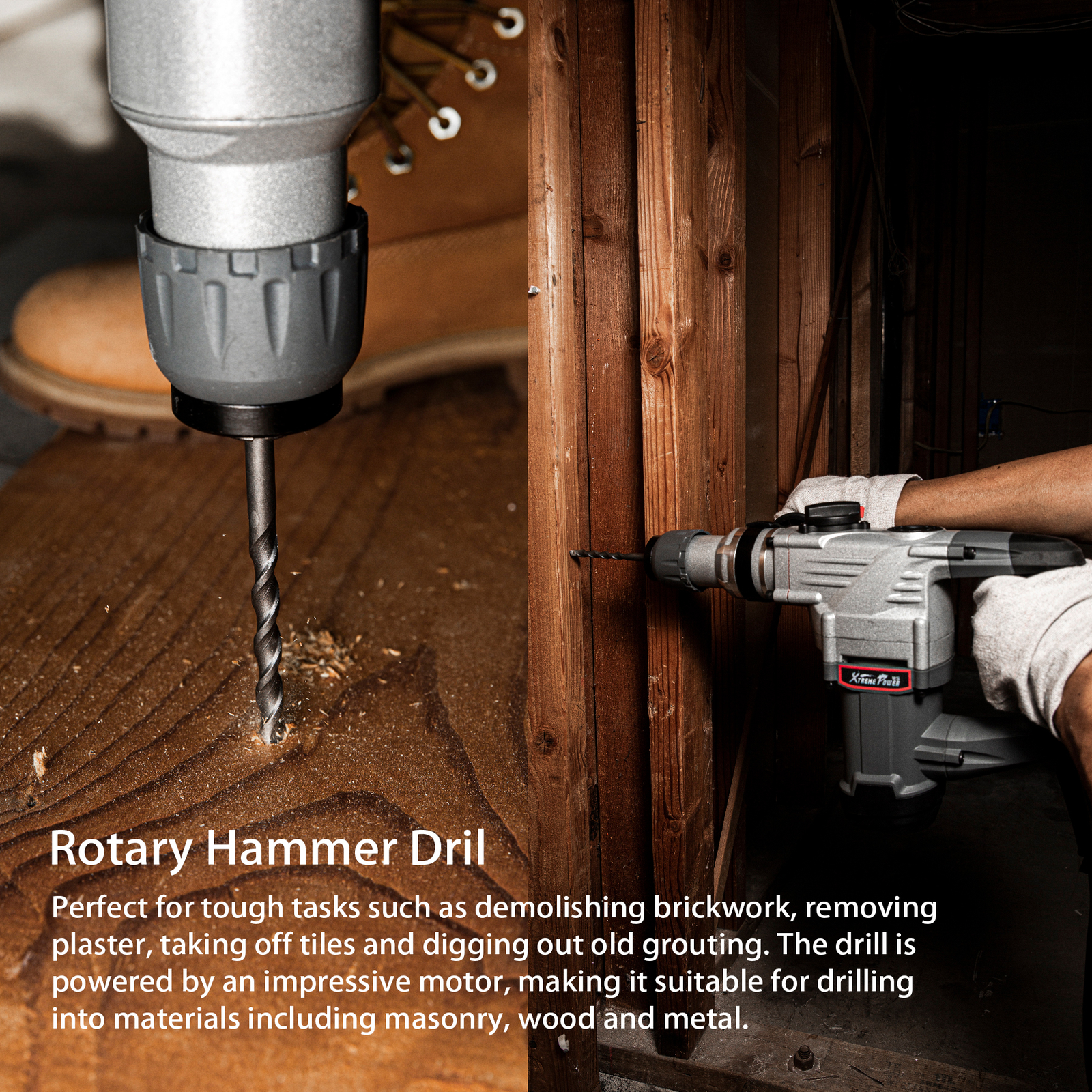 XtremepowerUS 1180W Rotary Chipping Hammer Drill 1-1/4" SDS Plus Variable Speed