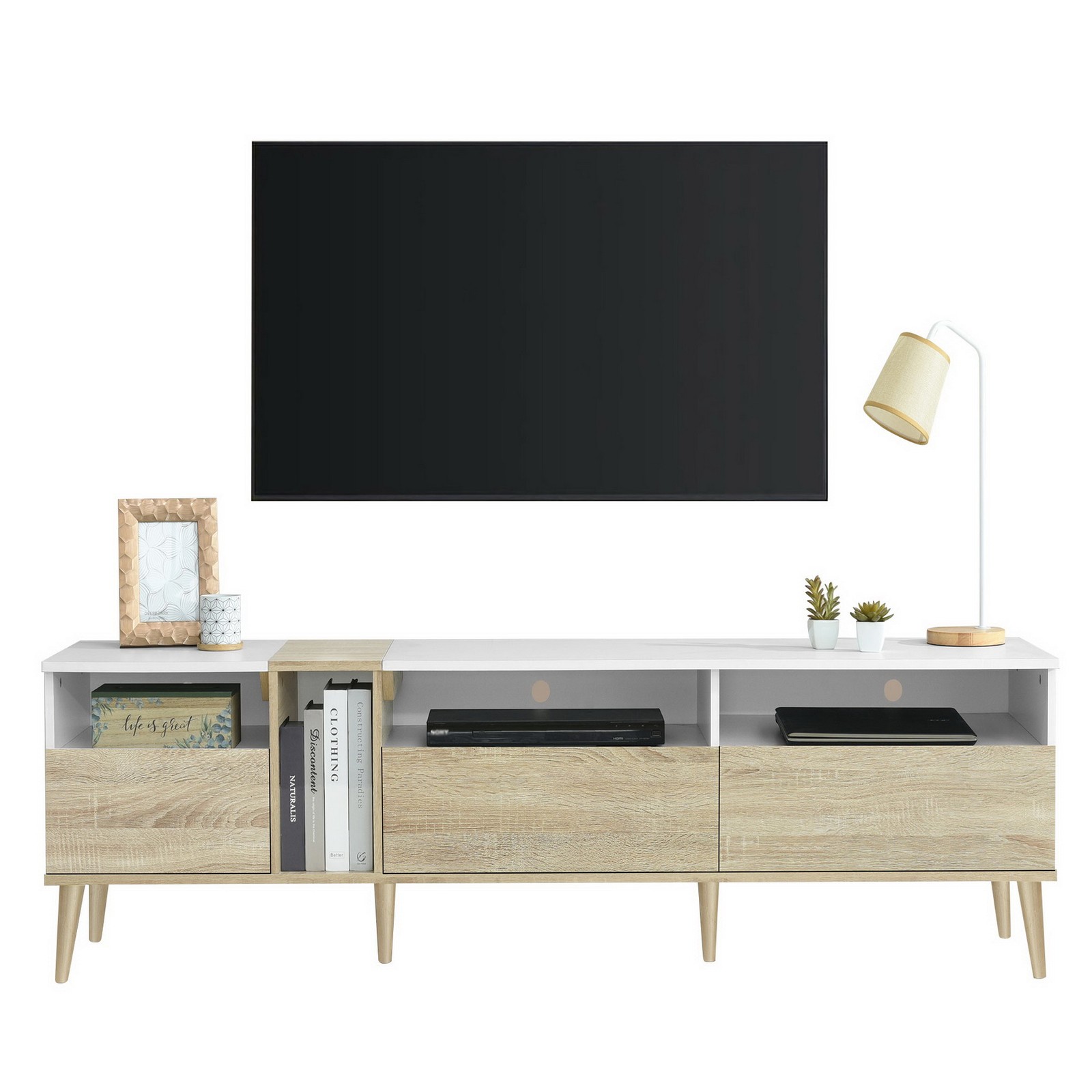 Up 75" TV Stand 3 Drawers Open Shelves Entertainment Media Console Table Cabinet