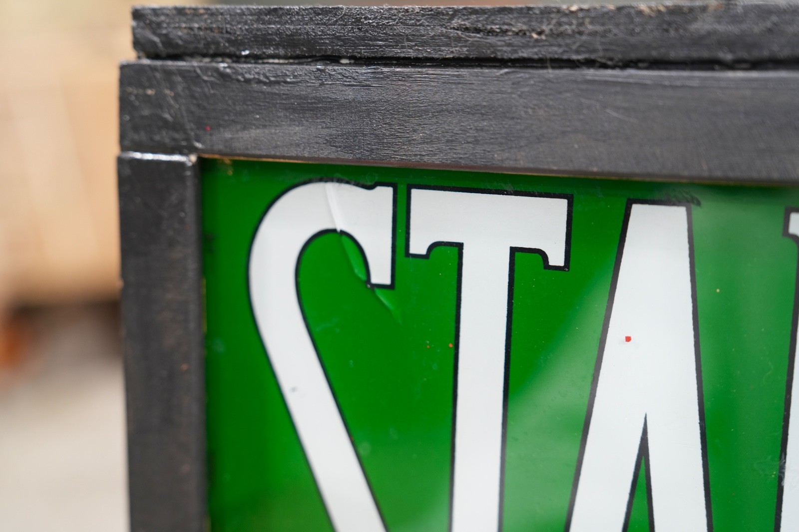 Vintage Stairs Lighted Sign Reverse Painted Glass Green Exit Light Stairway