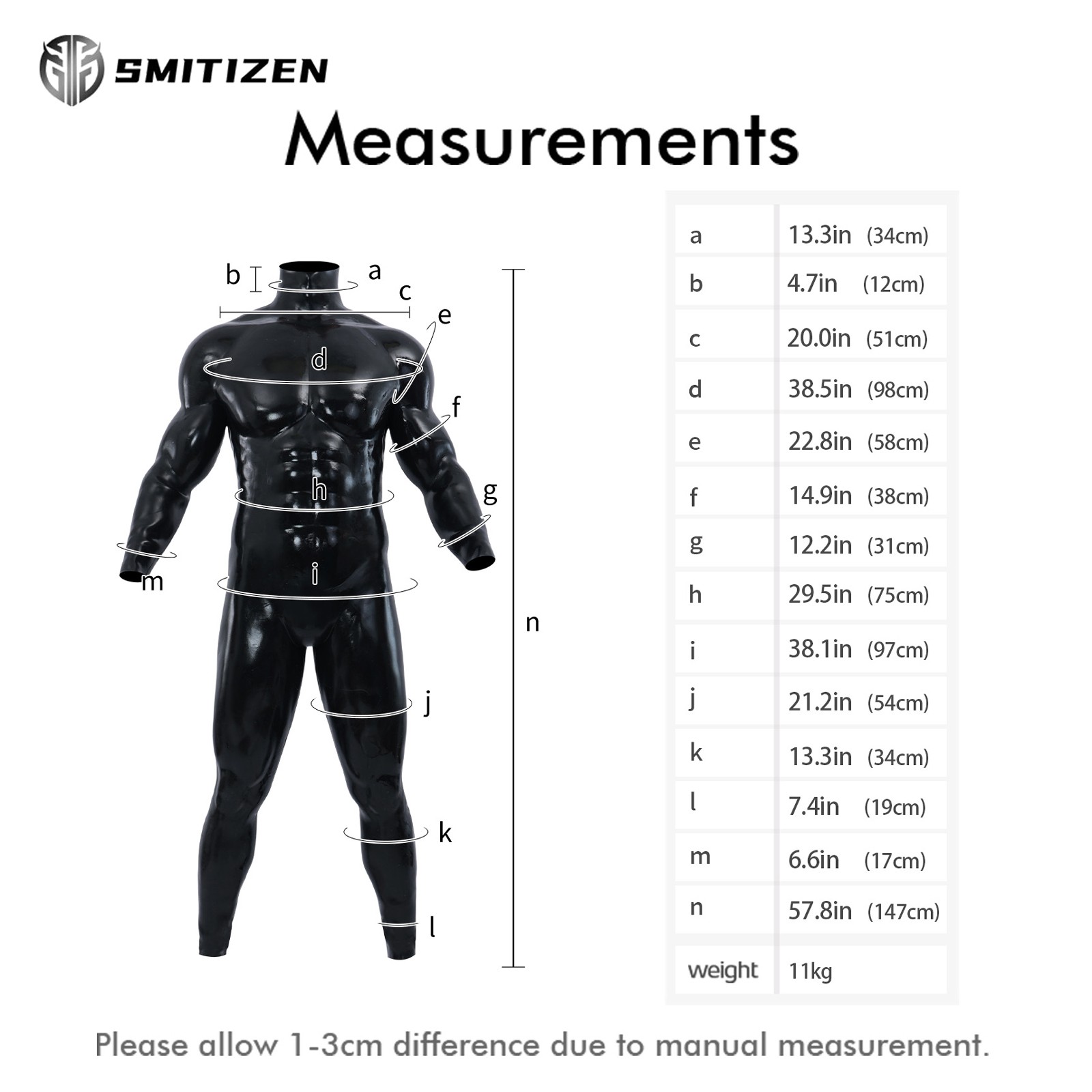 Smitizen Black Glossy Silicone Full Muscle Suit with Anal Hole for Halloween Cos