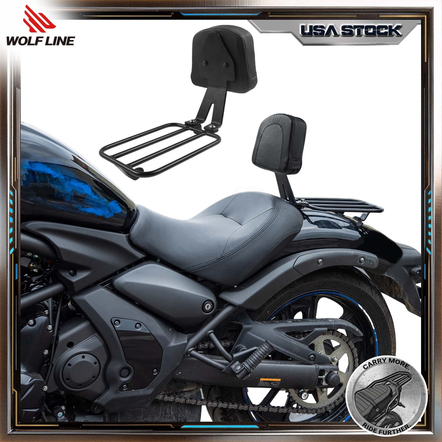 Luggage Rack for Kawasaki Vulcan S 650 VN Driver Backrest Carrier 2026 WOLFLINE
