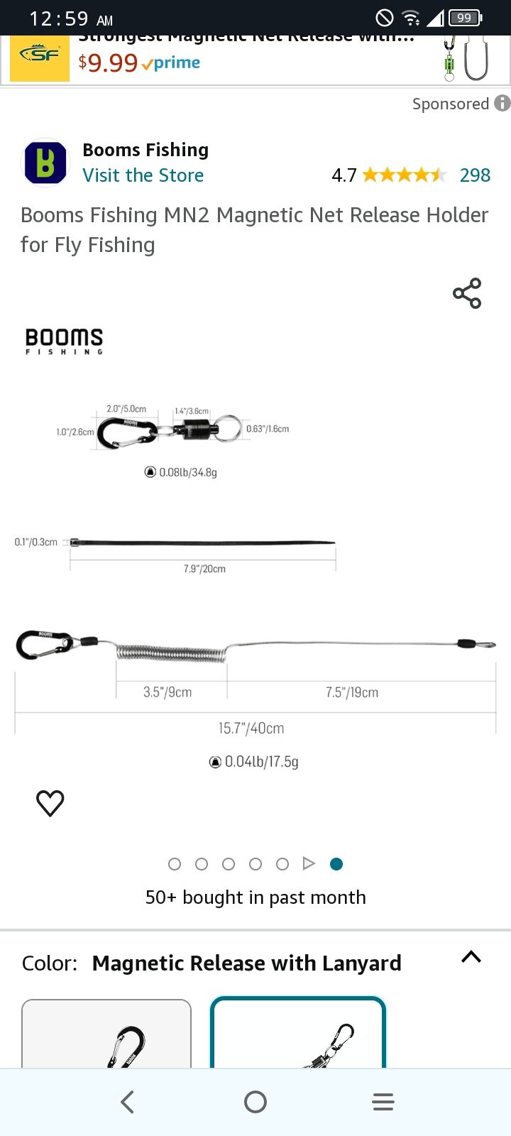 Booms Fishing MN2 Magnetic Net Release Holder for Fly Fishing , 9148