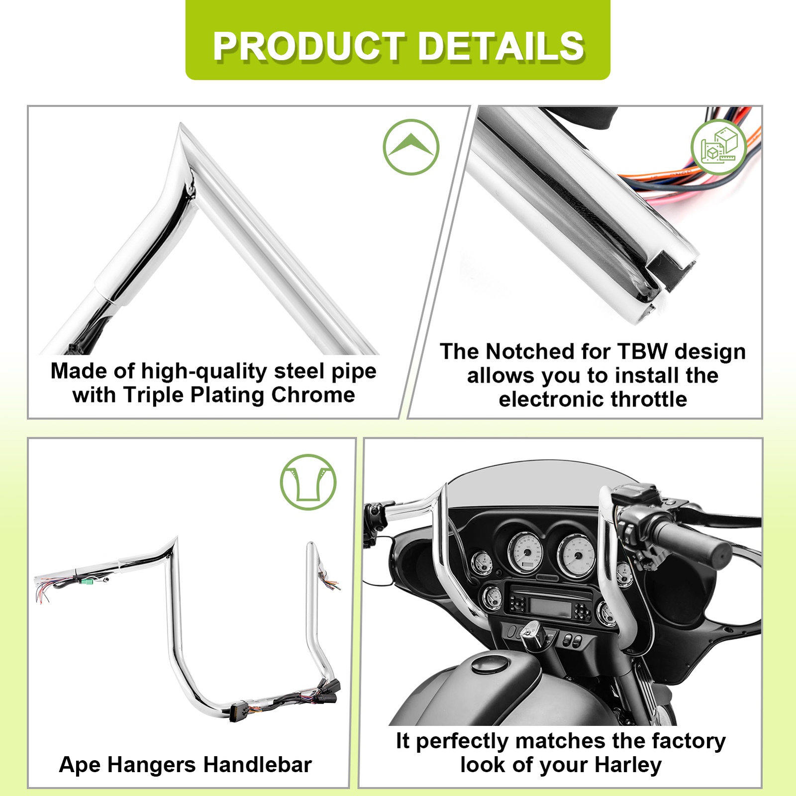 12" Pre-Wired Meathook Handlebar For Harley Street Electra Glide Ultra 2008-2013