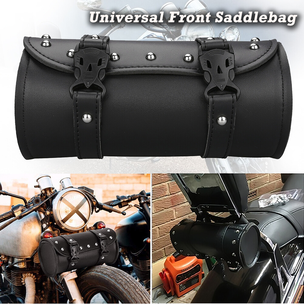 Motorcycle Front Fork Tool Bag Pouch Storage Luggage SaddleBag Leather Handlebar