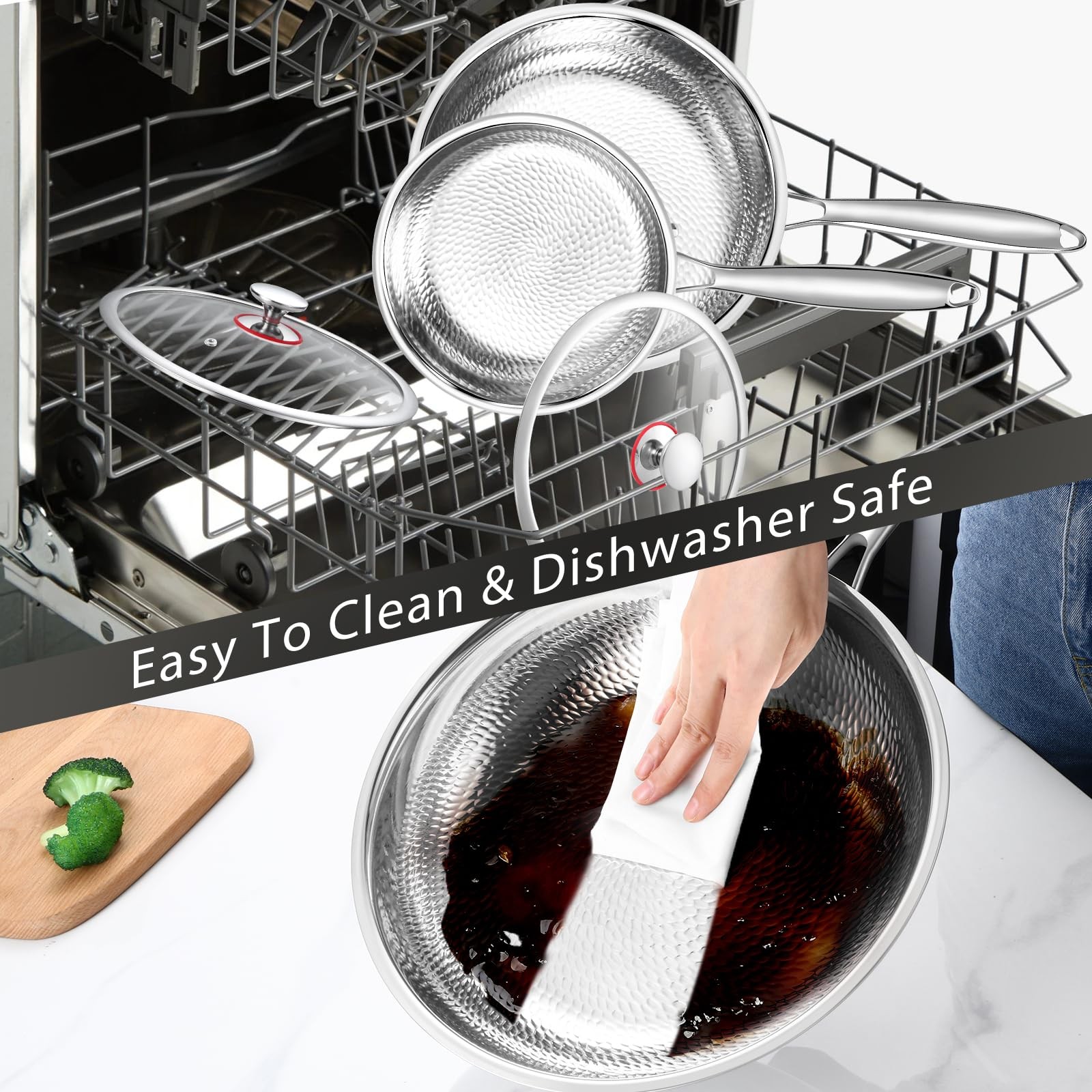 Titanium Non-stick Frying Pan with Lid, 8, 10, and 12 Inch Hammered Nonstick ...