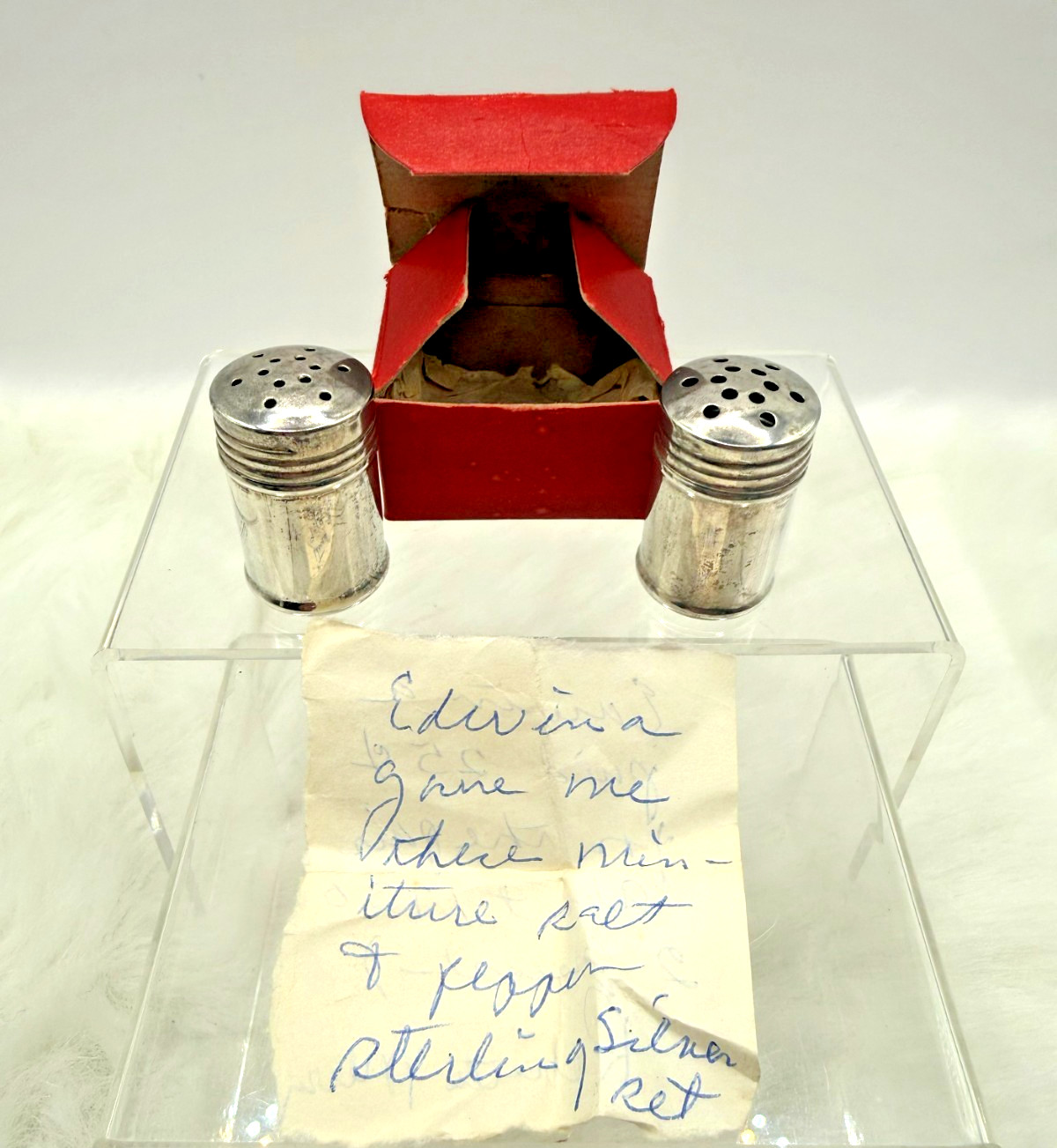 Antique 1930 Sterling Silver Miniature Salt & Pepper Shakers W/Original Box