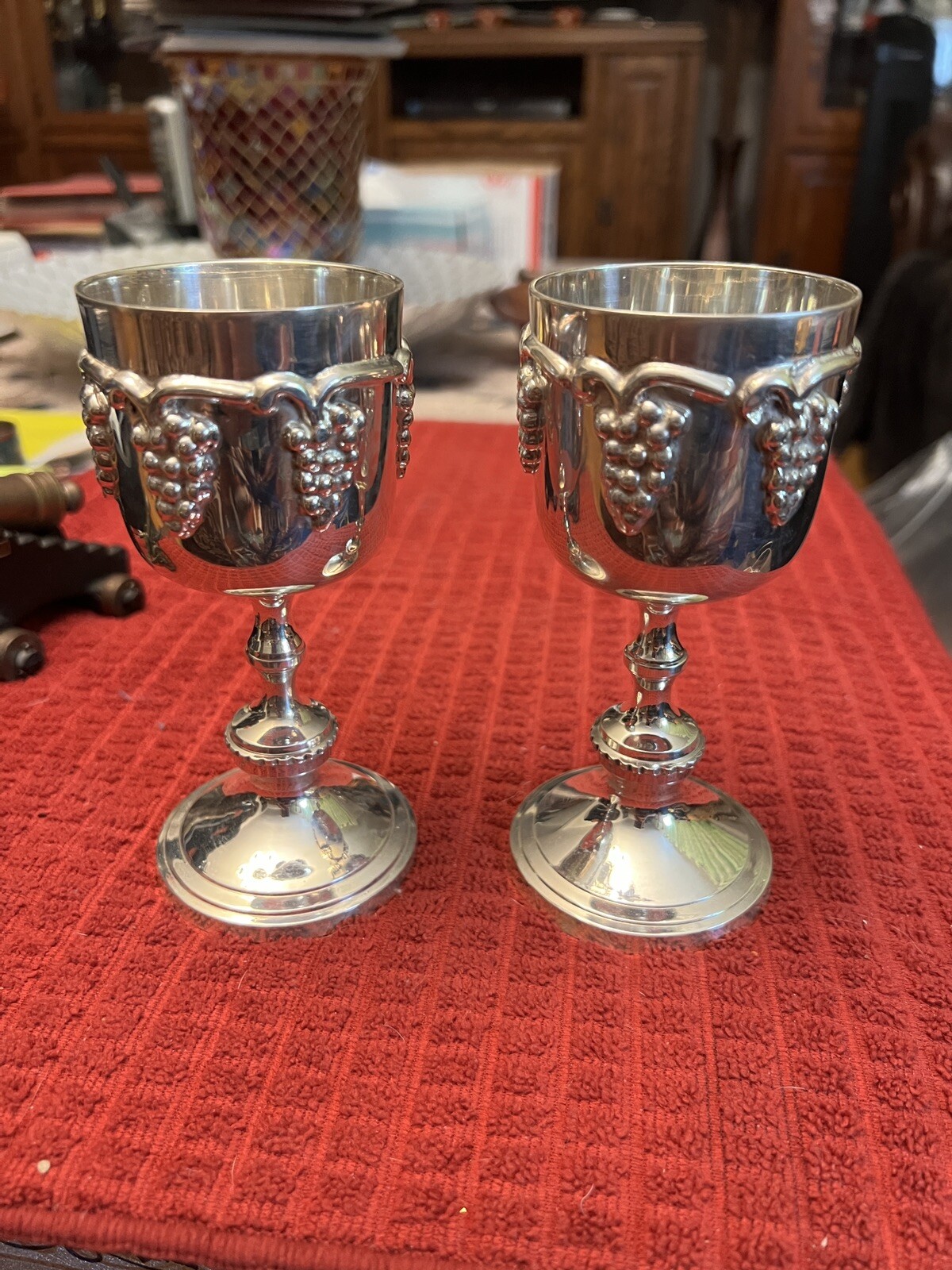 Vintage Set Of 2 Italian Grape Harvest Silver Plated Champagne / Wine Goblets