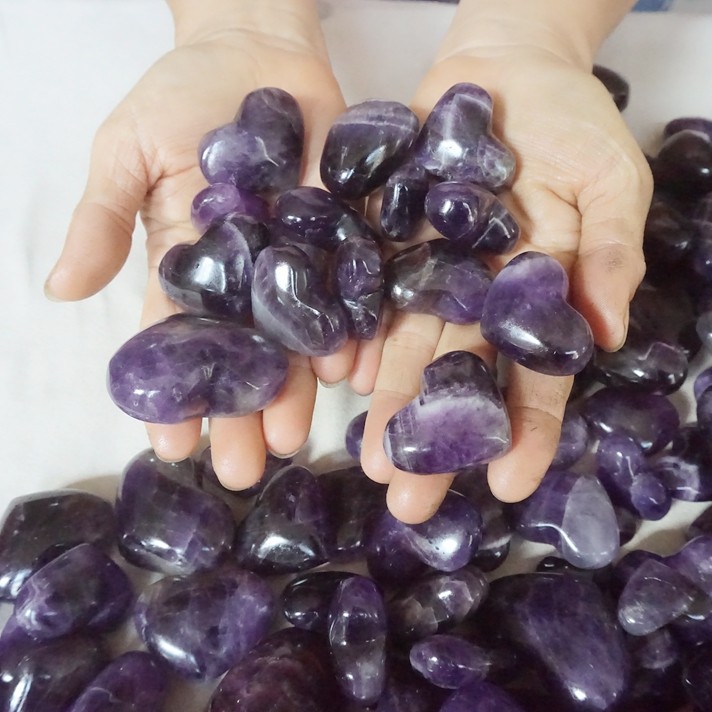 11LB 180Pcs Natural Purple Amethyst Quartz Crystal Heart Carved Healing Brazil