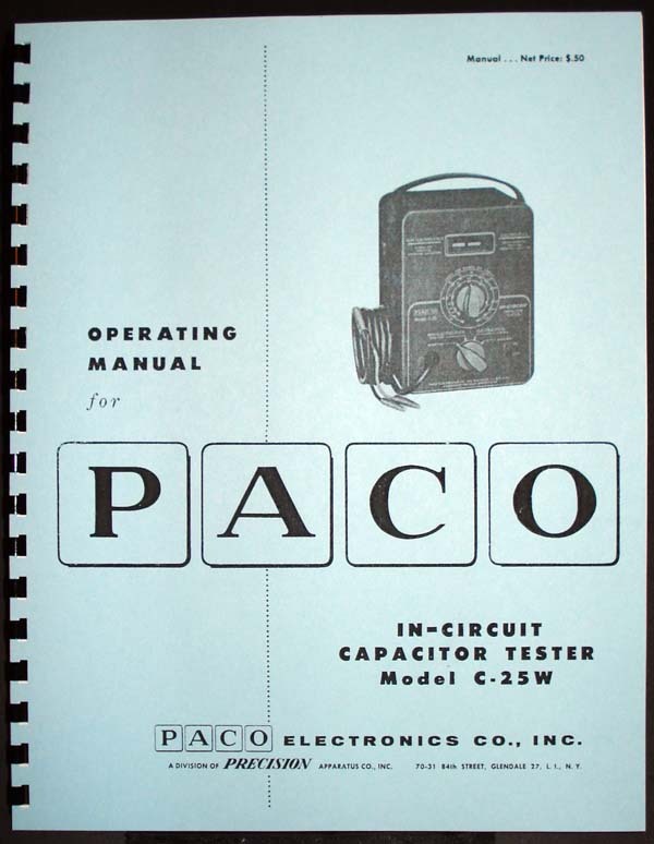 Paco C-25W C25W  In-Circuit Capacitor Tester Operating Manual