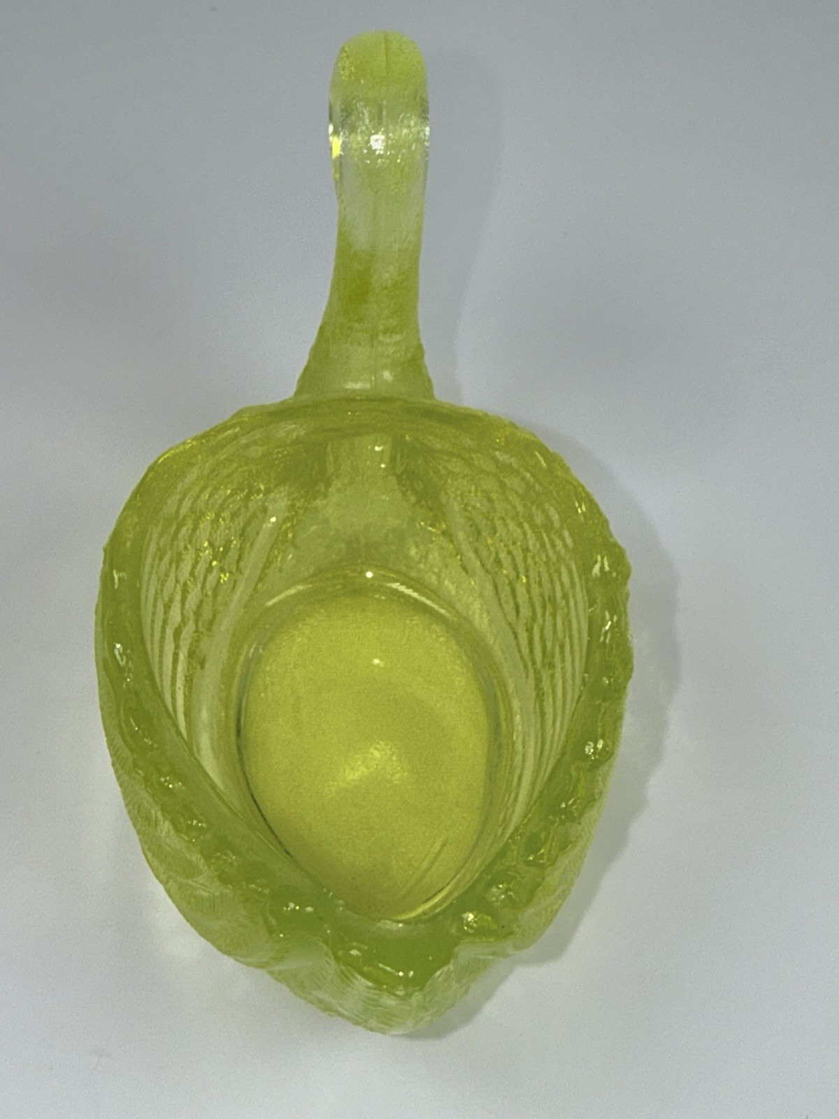 3 7/8" SWAN SALT DIP OPEN CELLAR CANARY YELLOW VASELINE GLASS