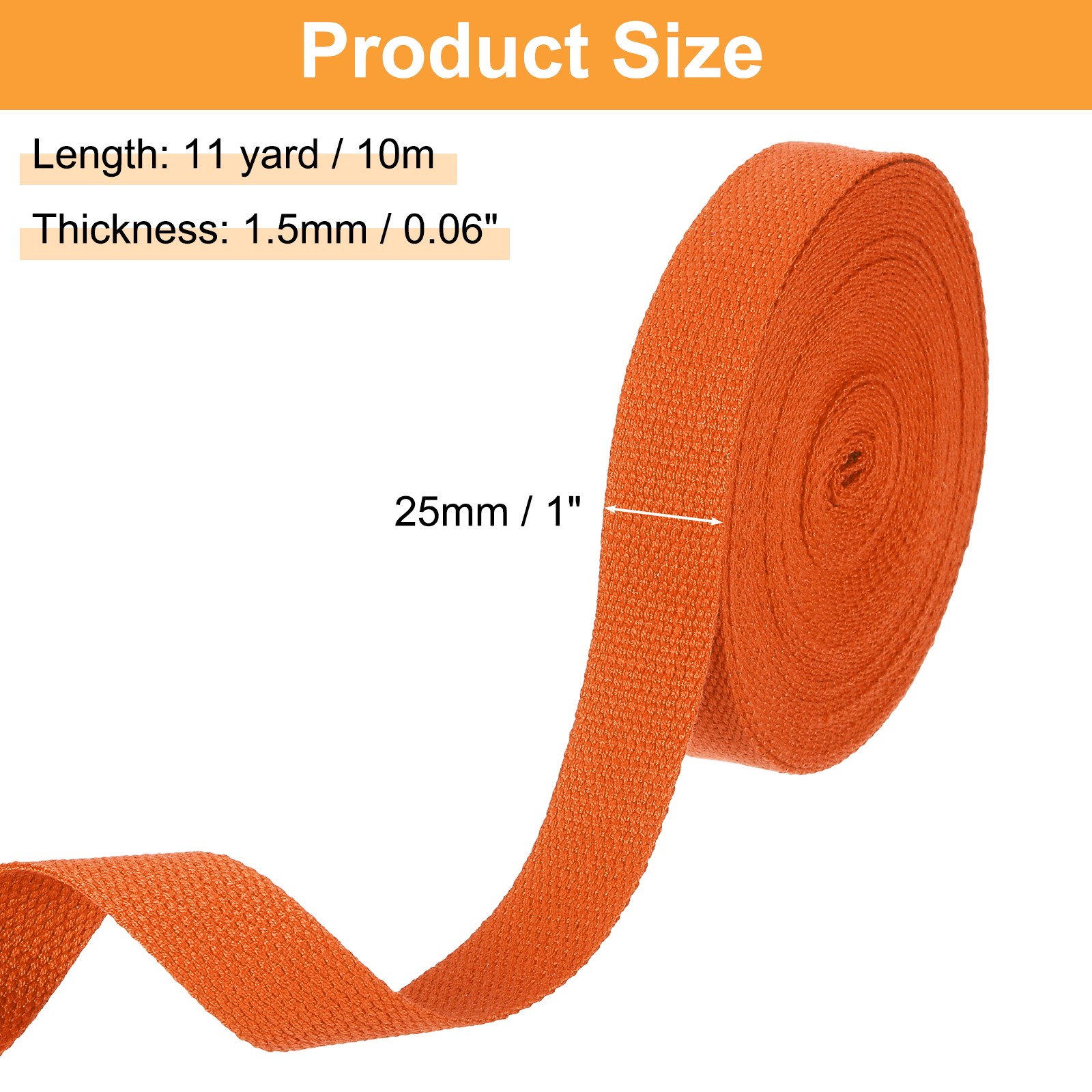 Cotton Webbing 1 Inch 11 Yard Polyester Cotton Webbing Strap Orange