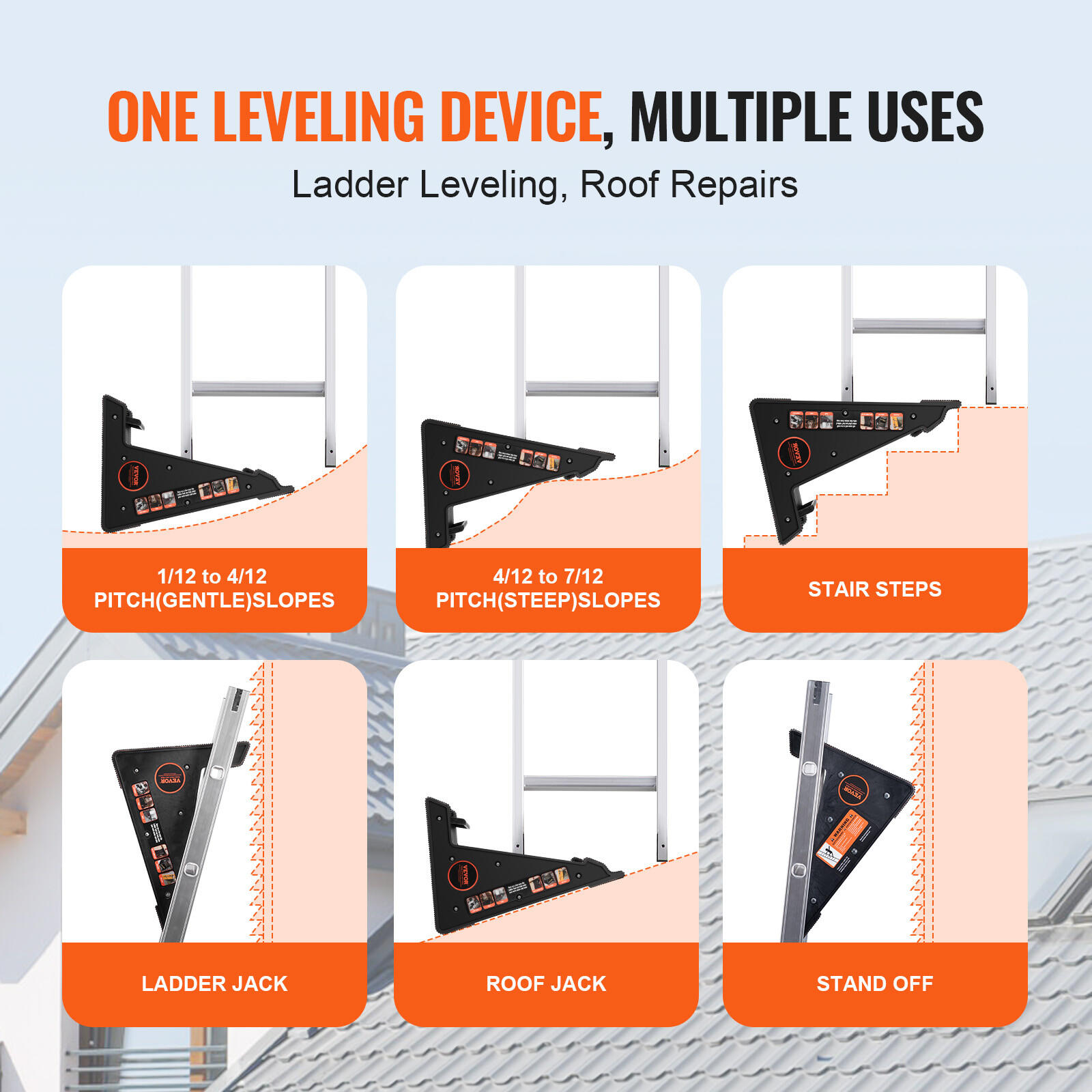 VEVOR Ladder Levler 380lbs Load PP Leveling Tool with Storage for Uneven Ground