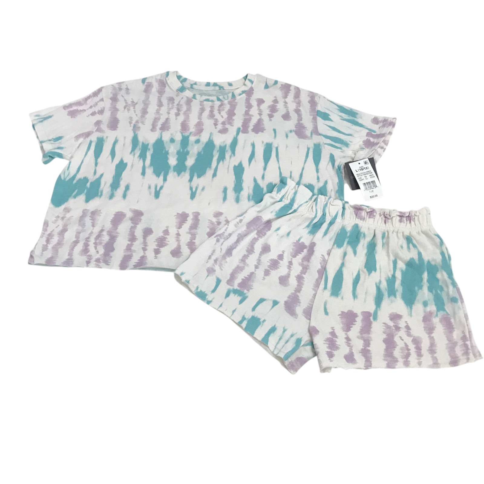 Grayson Threads Kids Girls Size L 10-12 T-Shirt & Shorts Set Tie Dye Purple/Aqua