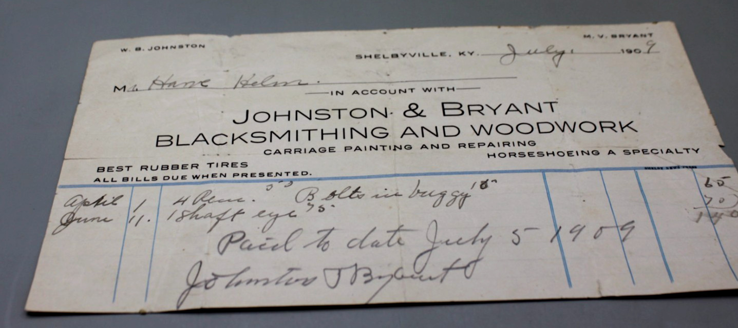 Antique 1909 Blacksmith Billhead Receipt Shelbyville Kentucky