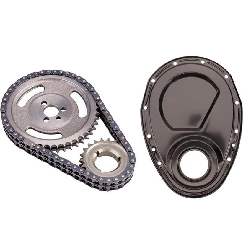 Double Roller Timing Chain and Black Cover, Fits Chevy Small Block